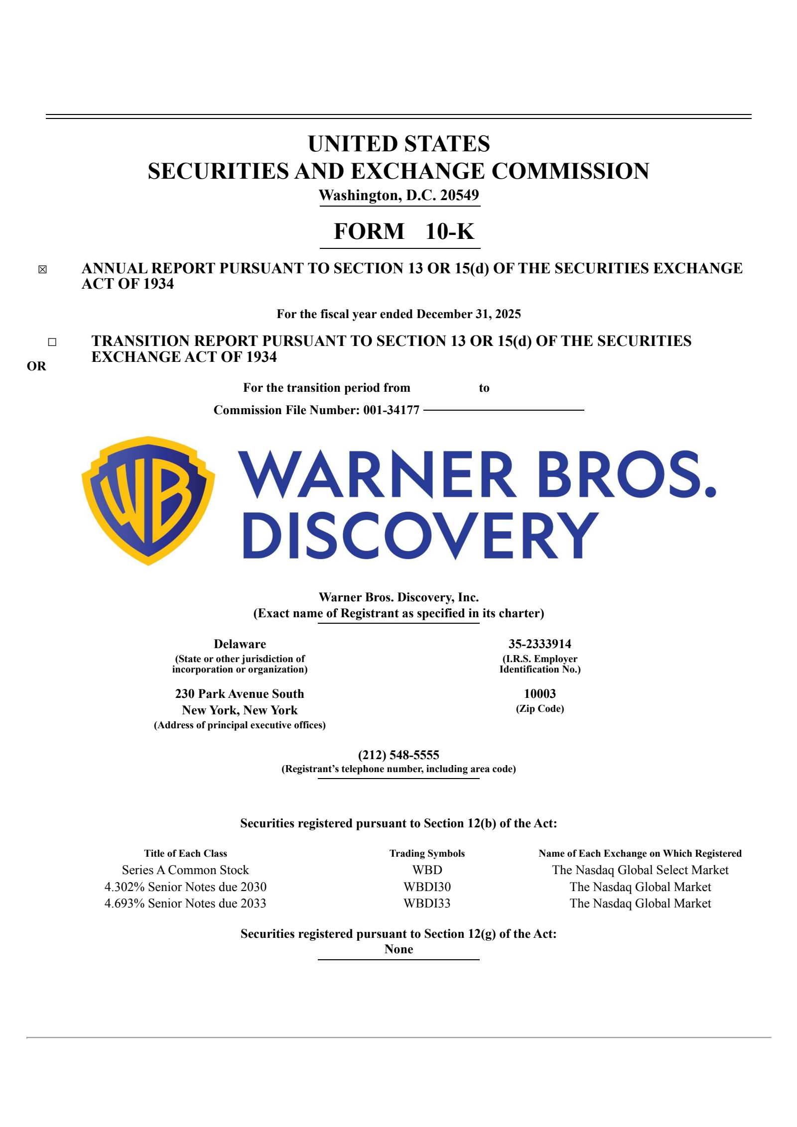 Warner Bros. Discovery's Q4 2025 Annual report