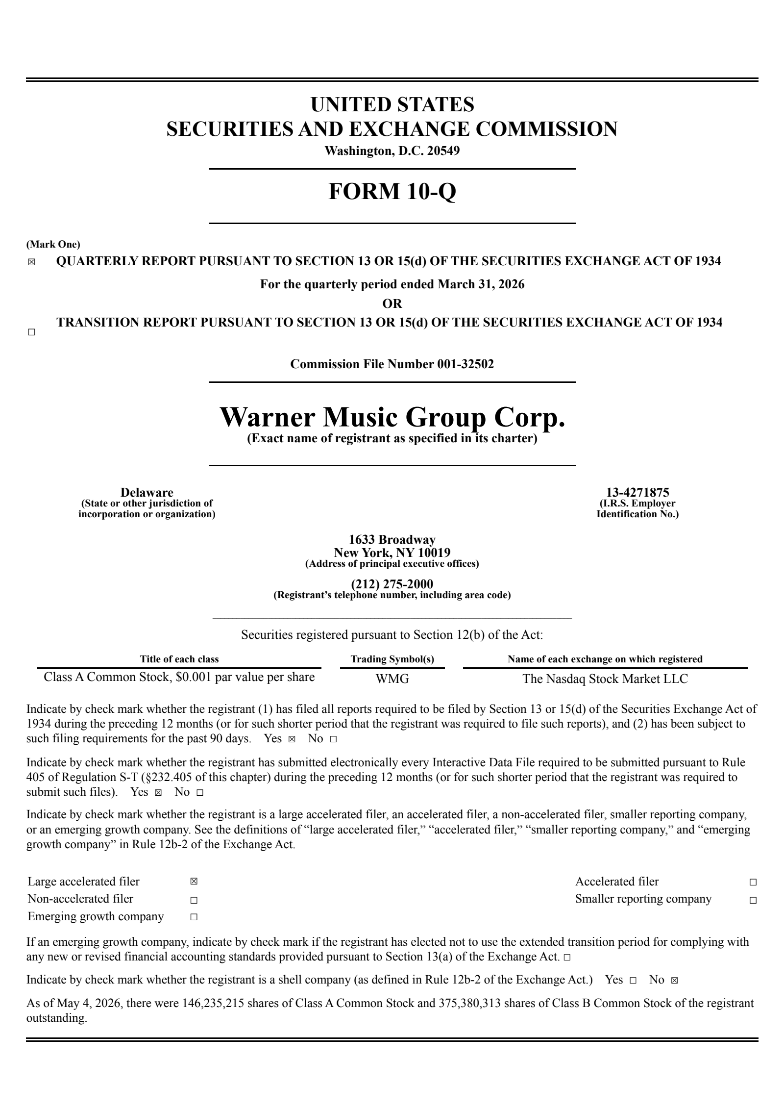 Warner Music Group's Q2 2026 Quarterly report
