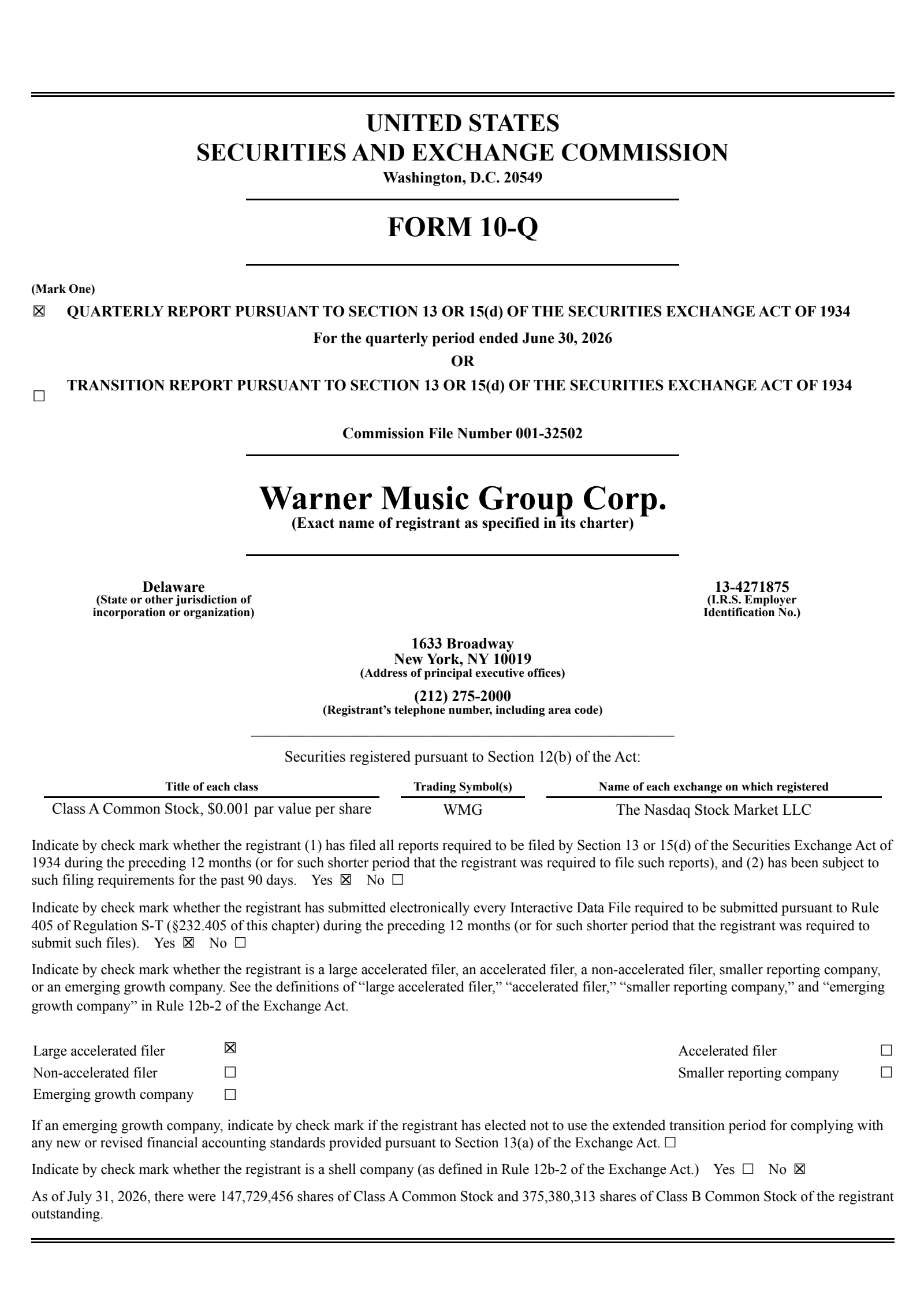 Warner Music Group's Q3 2026 Quarterly report