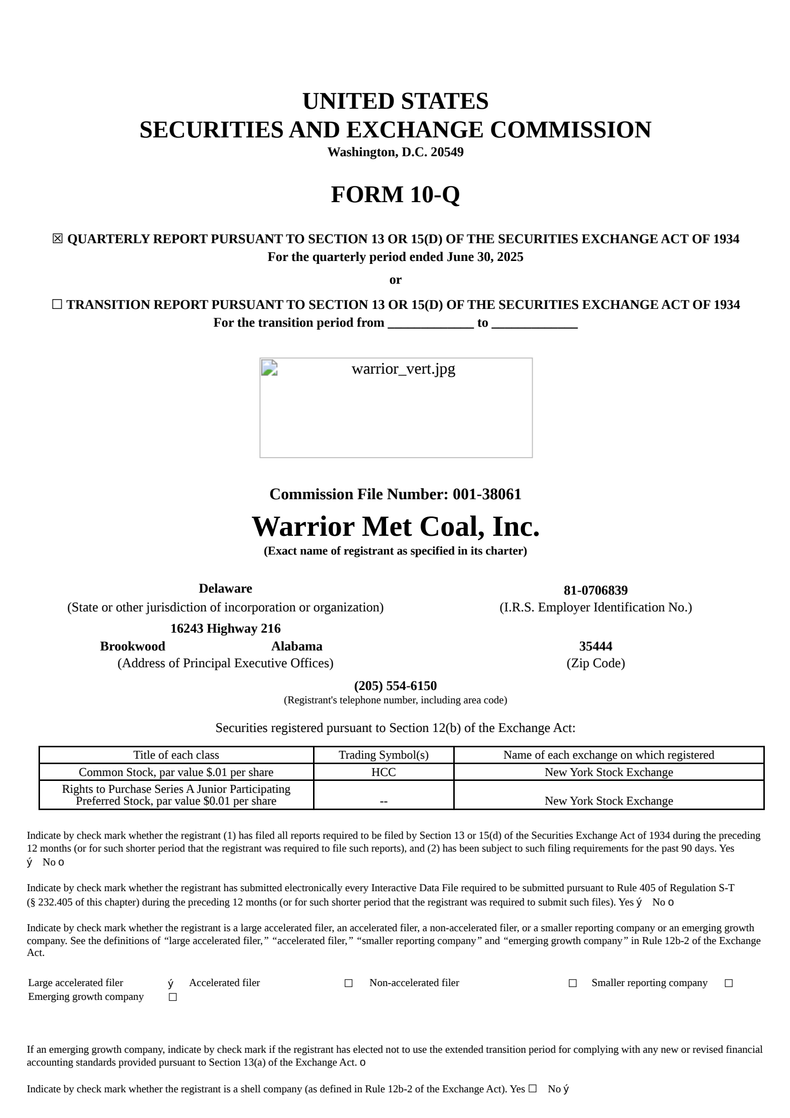 Warrior Met Coal's Q2 2025 Quarterly report