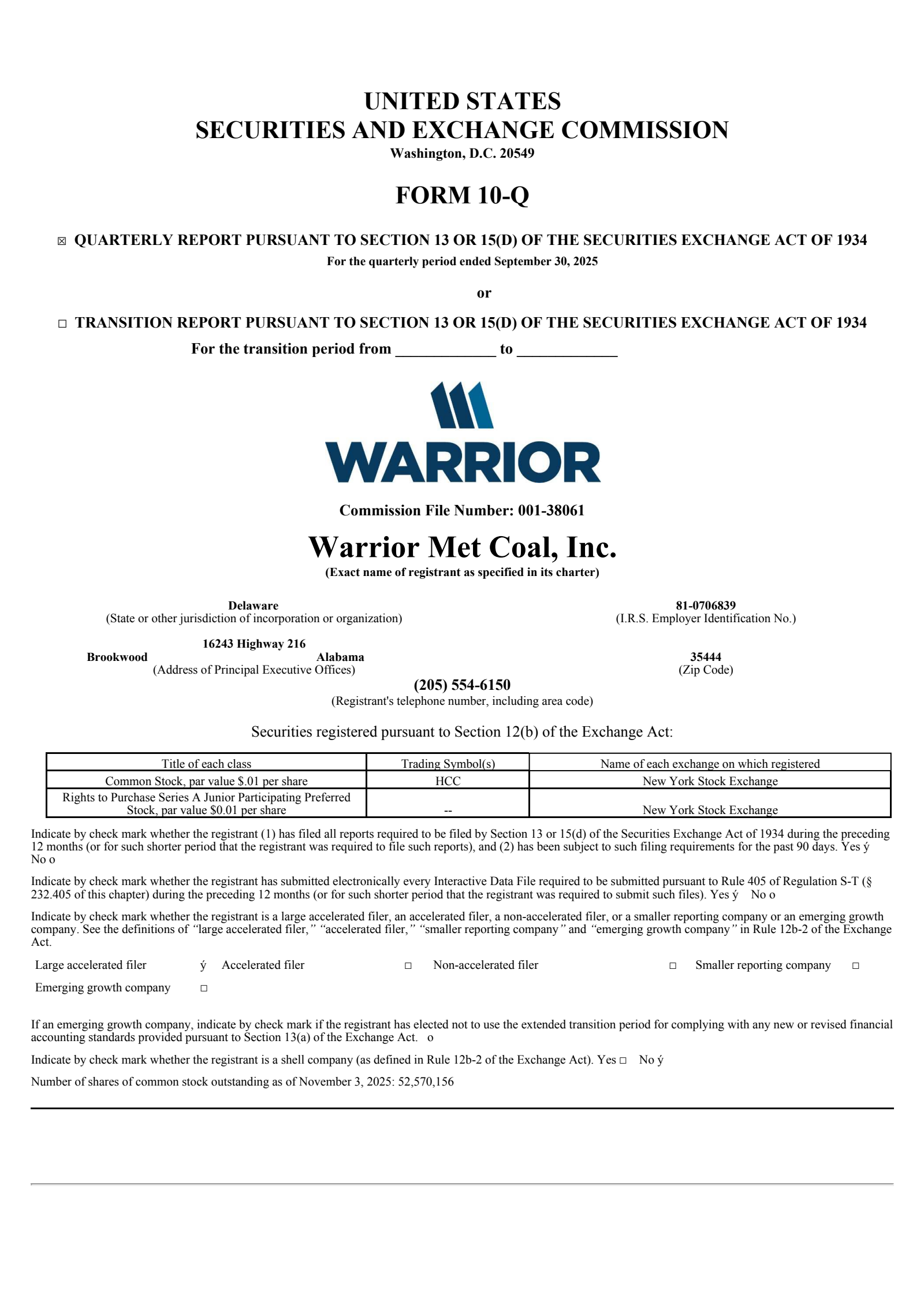 Warrior Met Coal's Q3 2025 Quarterly Report