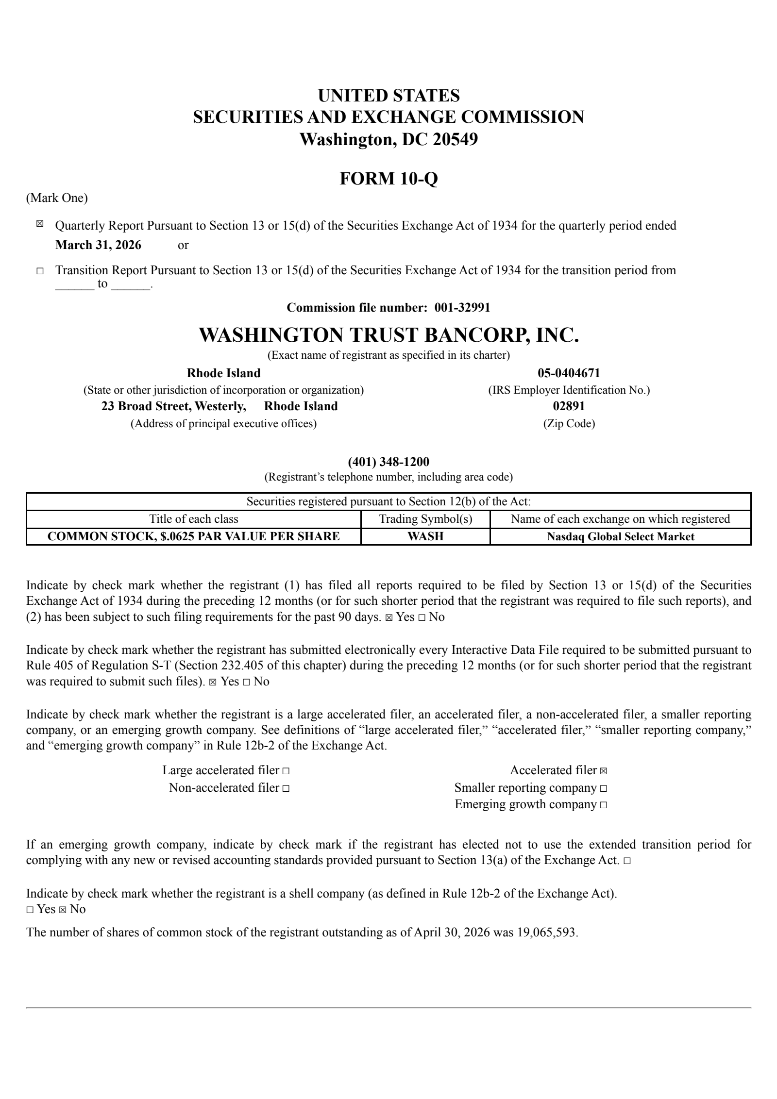 Washington Trust Bancorp's Q1 2026 Quarterly report