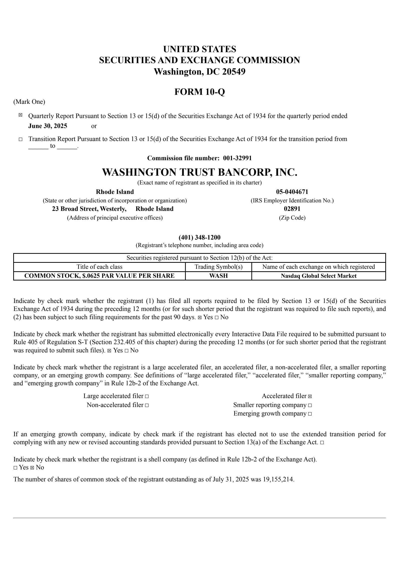 Washington Trust Bancorp's Q2 2025 Quarterly report
