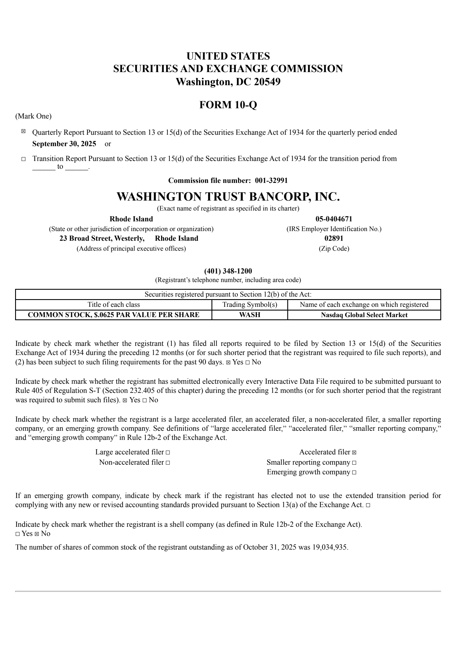 Washington Trust Bancorp's Q3 2025 Quarterly Report