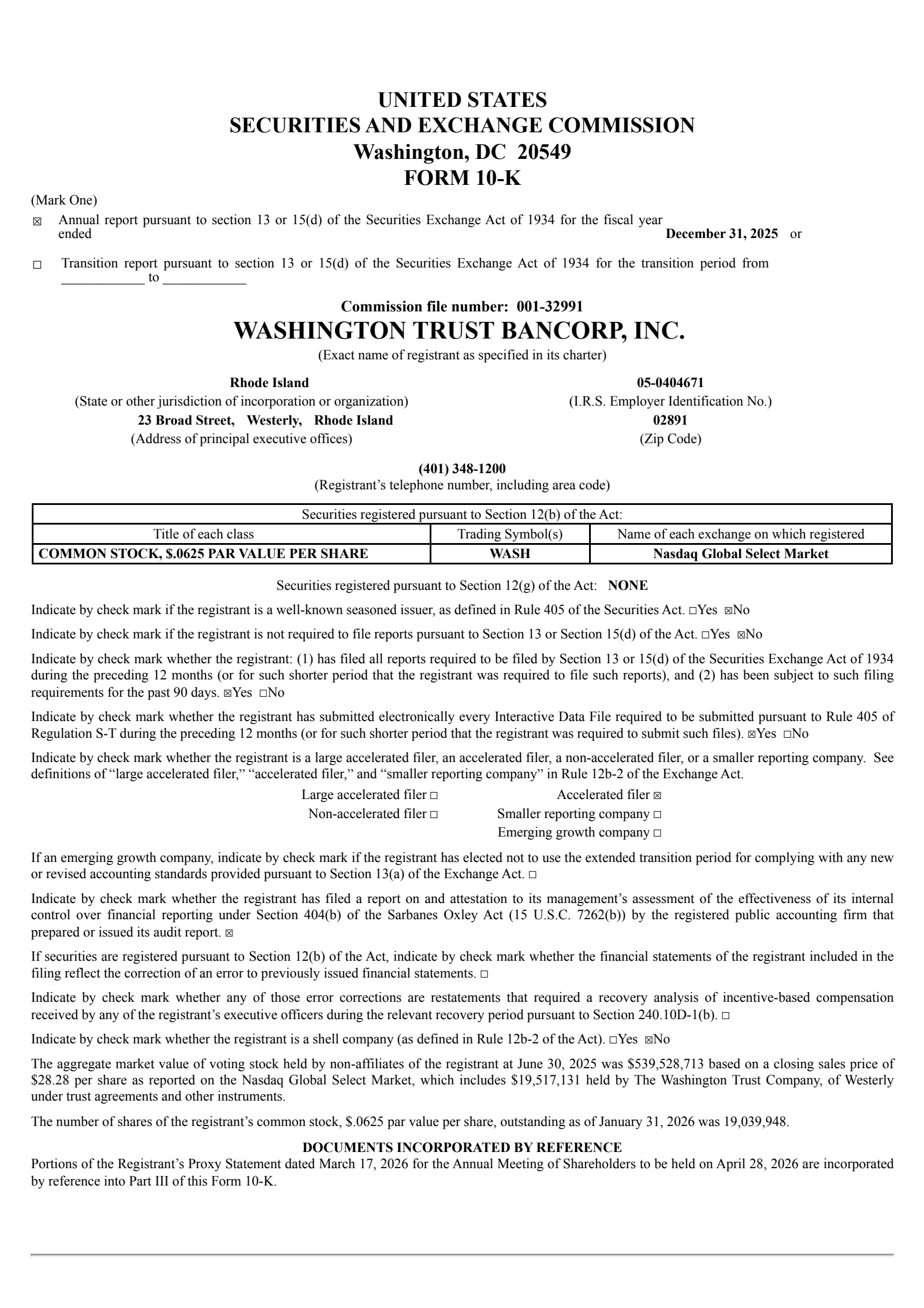 Washington Trust Bancorp's Q4 2025 Annual report