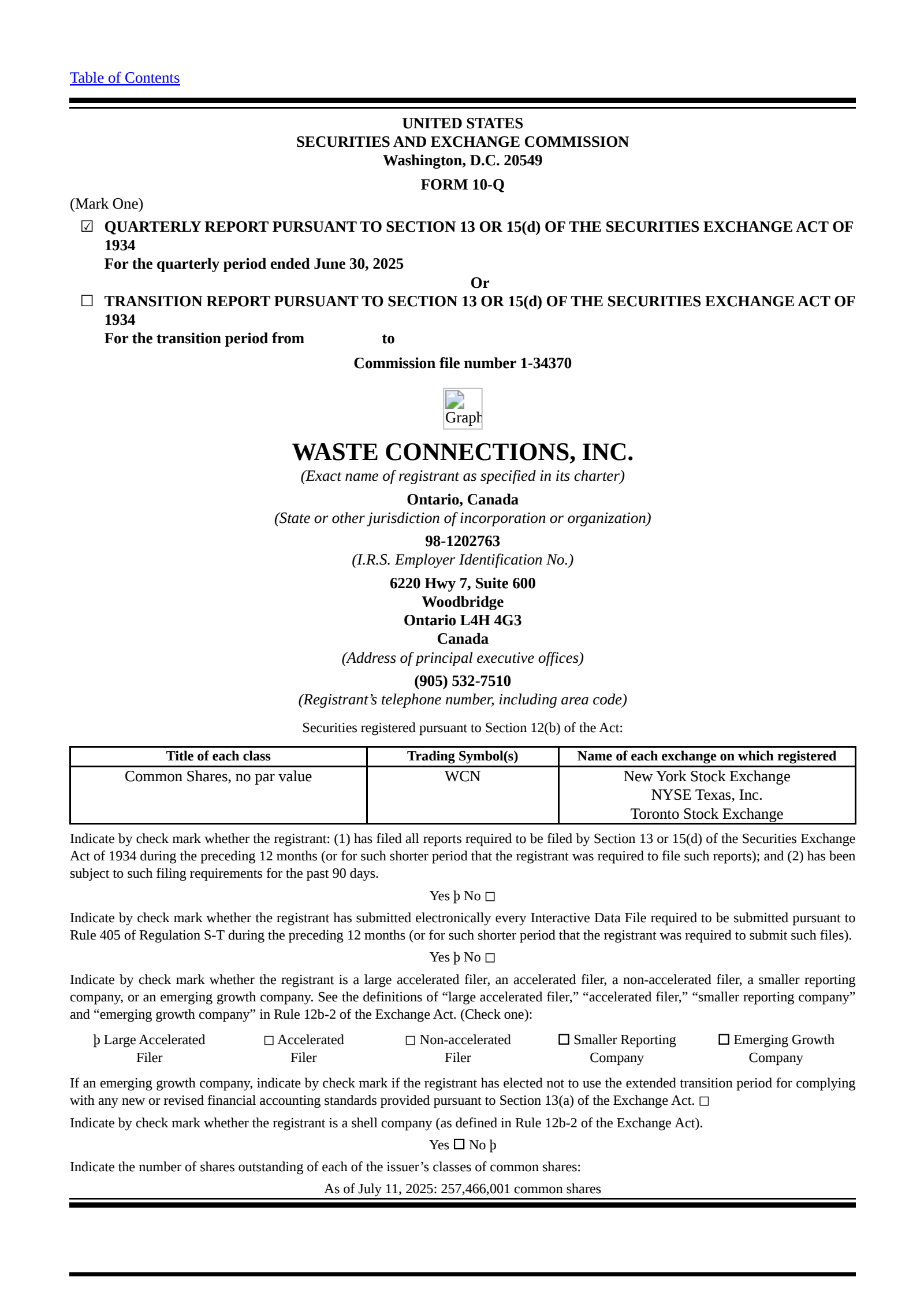 Waste Connections' Q2 2025 Quarterly report