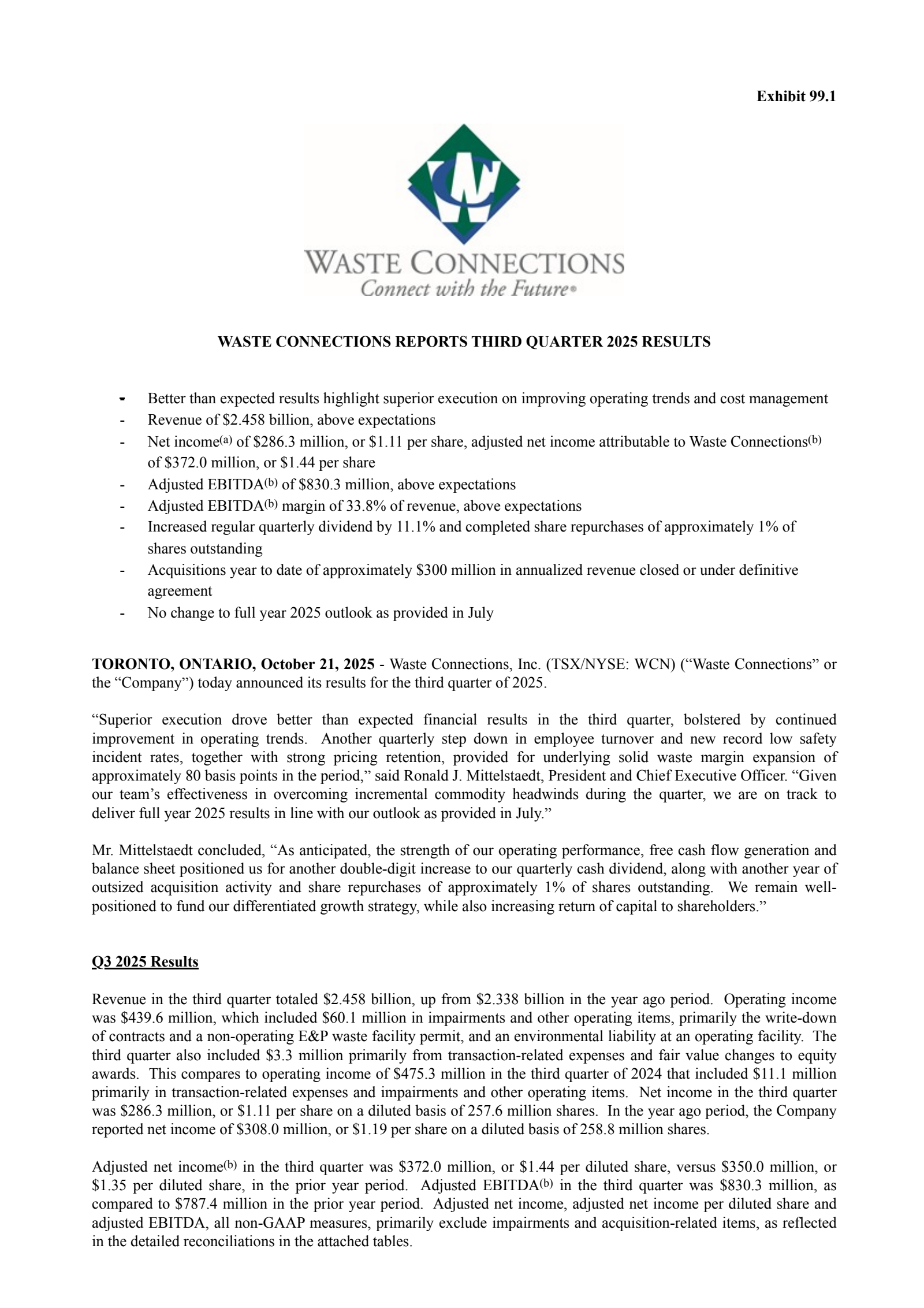 Waste Connections' Q3 2025 Earnings Release