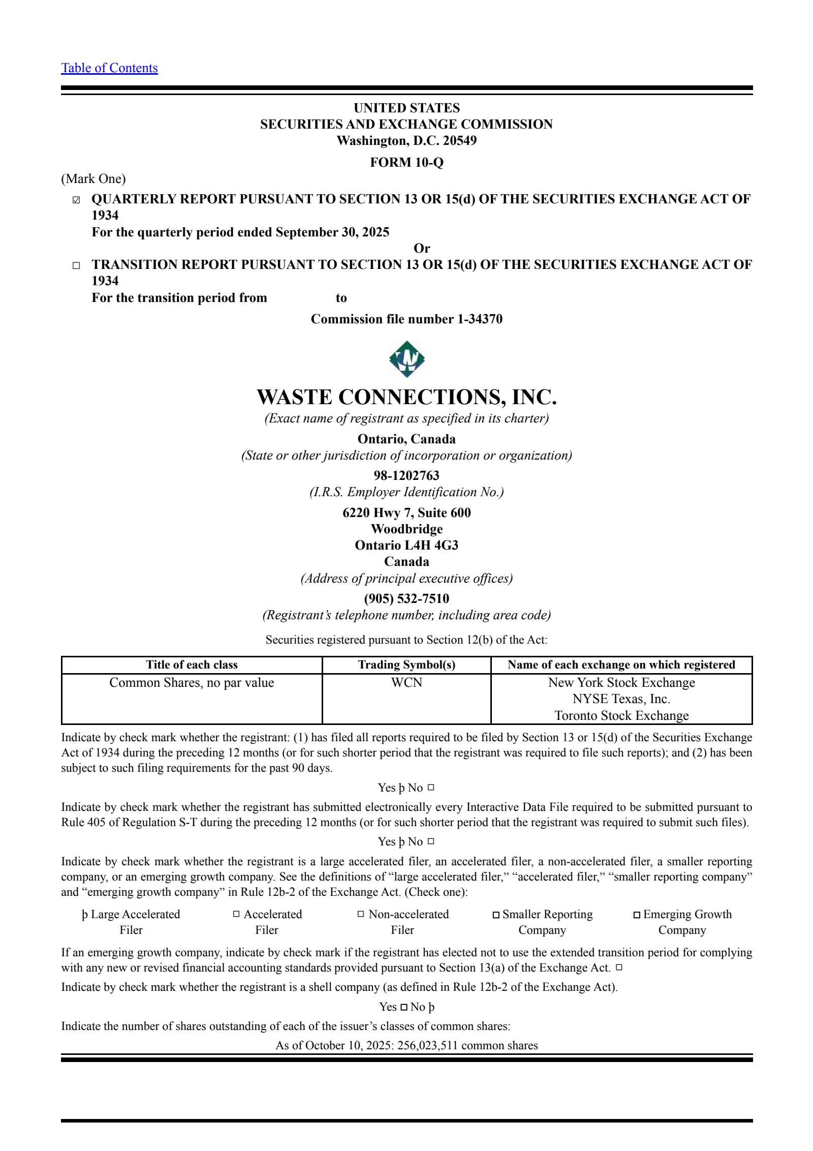 Waste Connections' Q3 2025 Quarterly Report