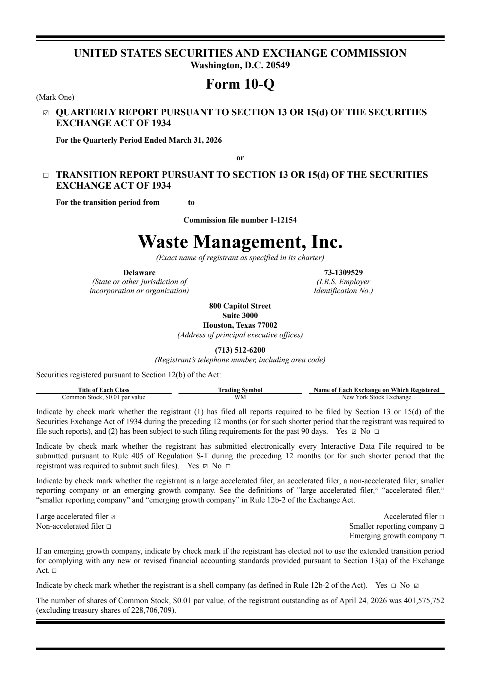 Waste Management's Q1 2026 Quarterly report