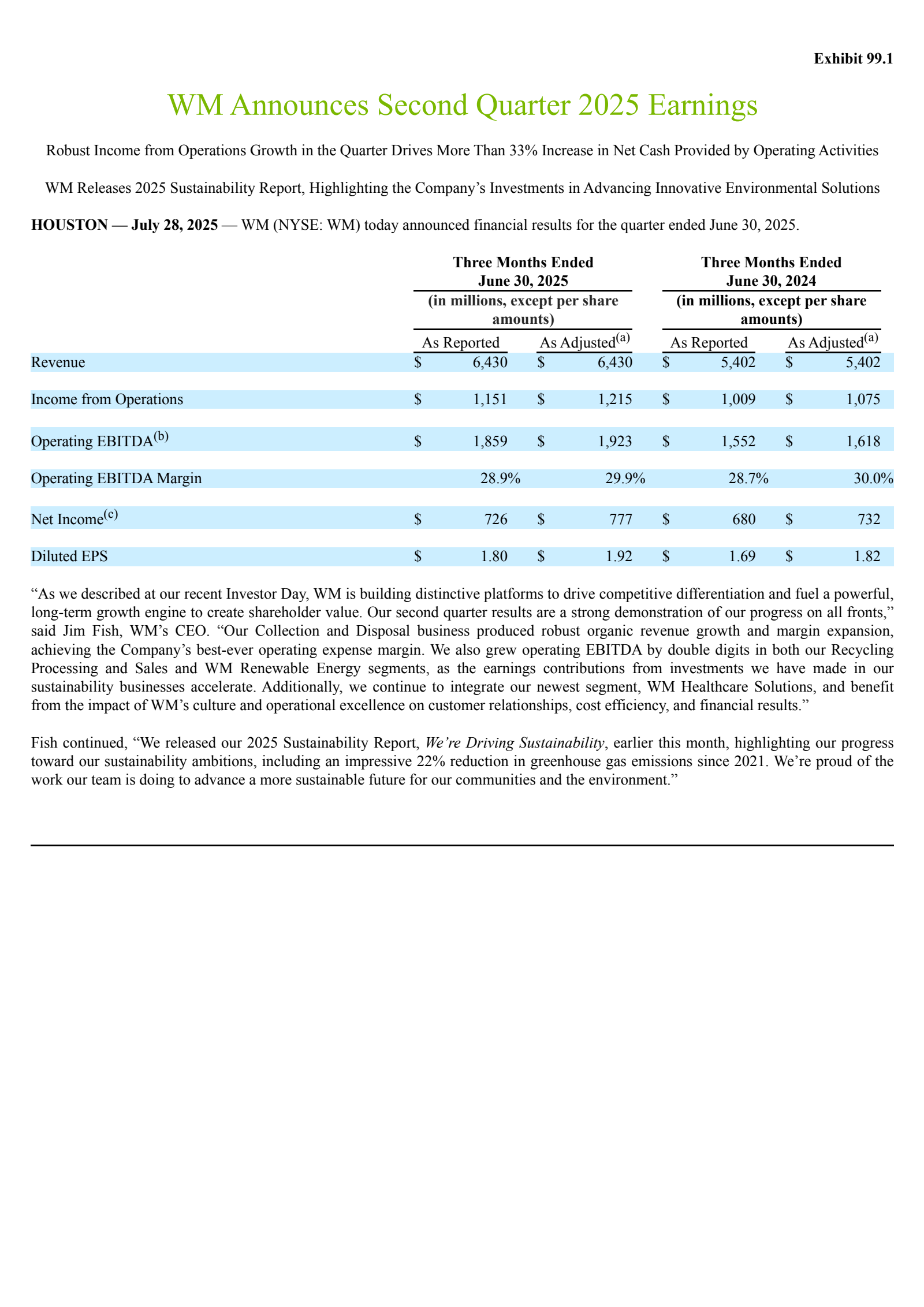 Waste Management's Q2 2025 Press Release