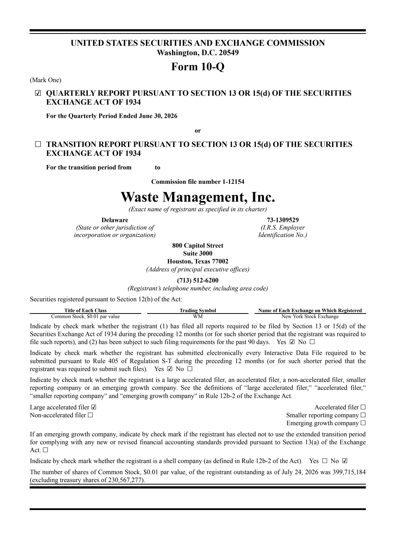 Waste Management's Q2 2026 Quarterly report