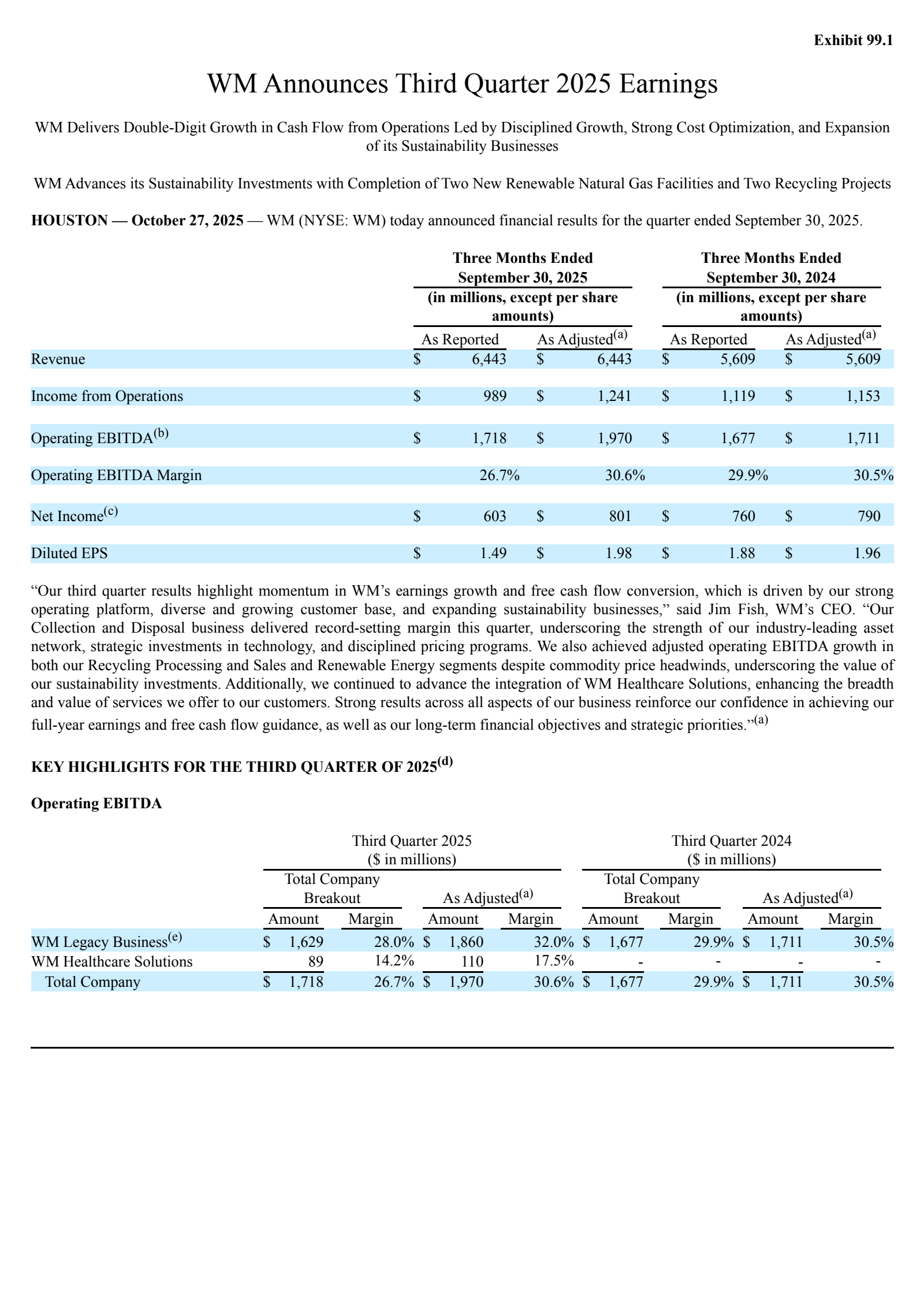 Waste Management's Q3 2025 Earnings Release