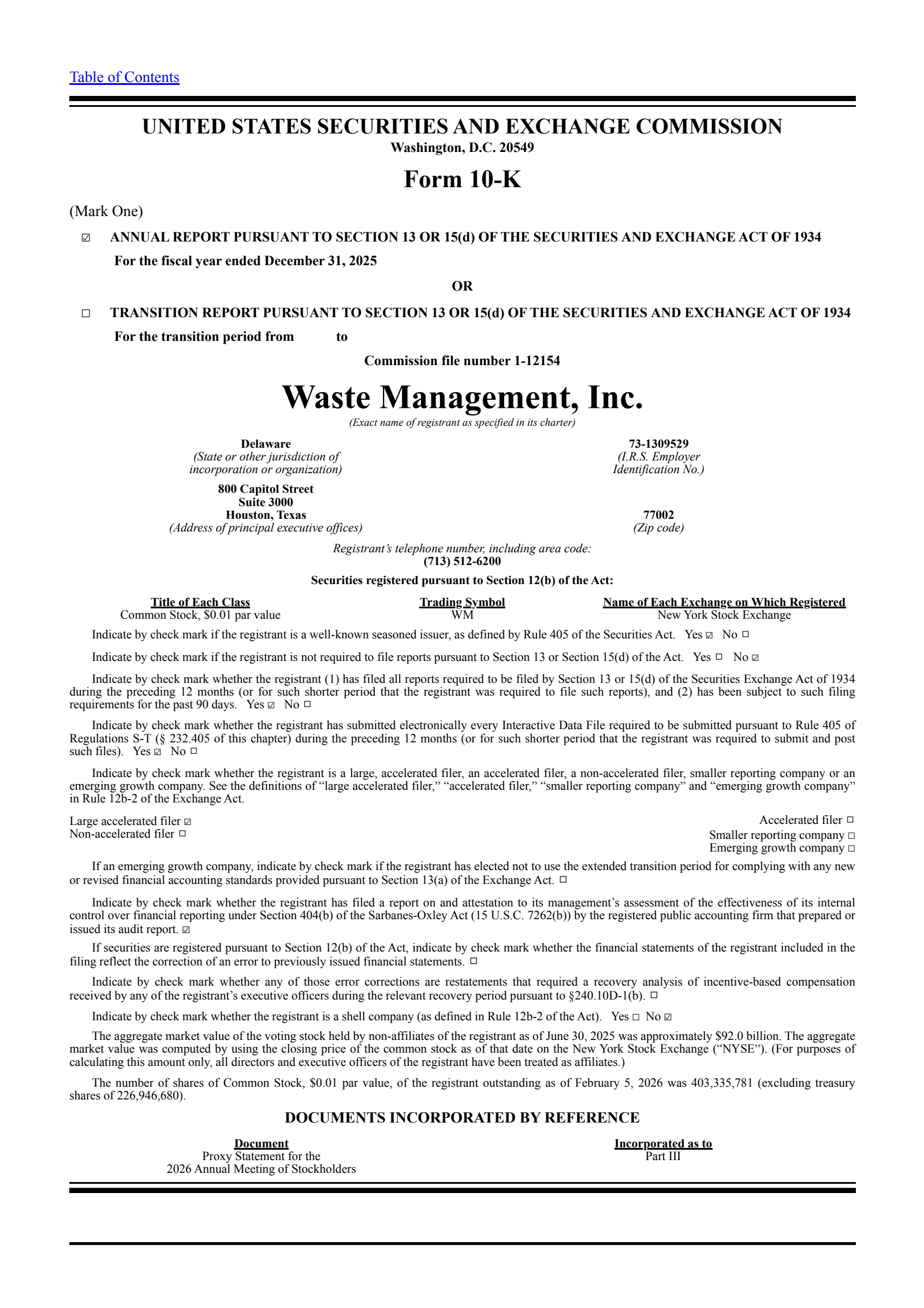 Waste Management's Q4 2025 Annual report