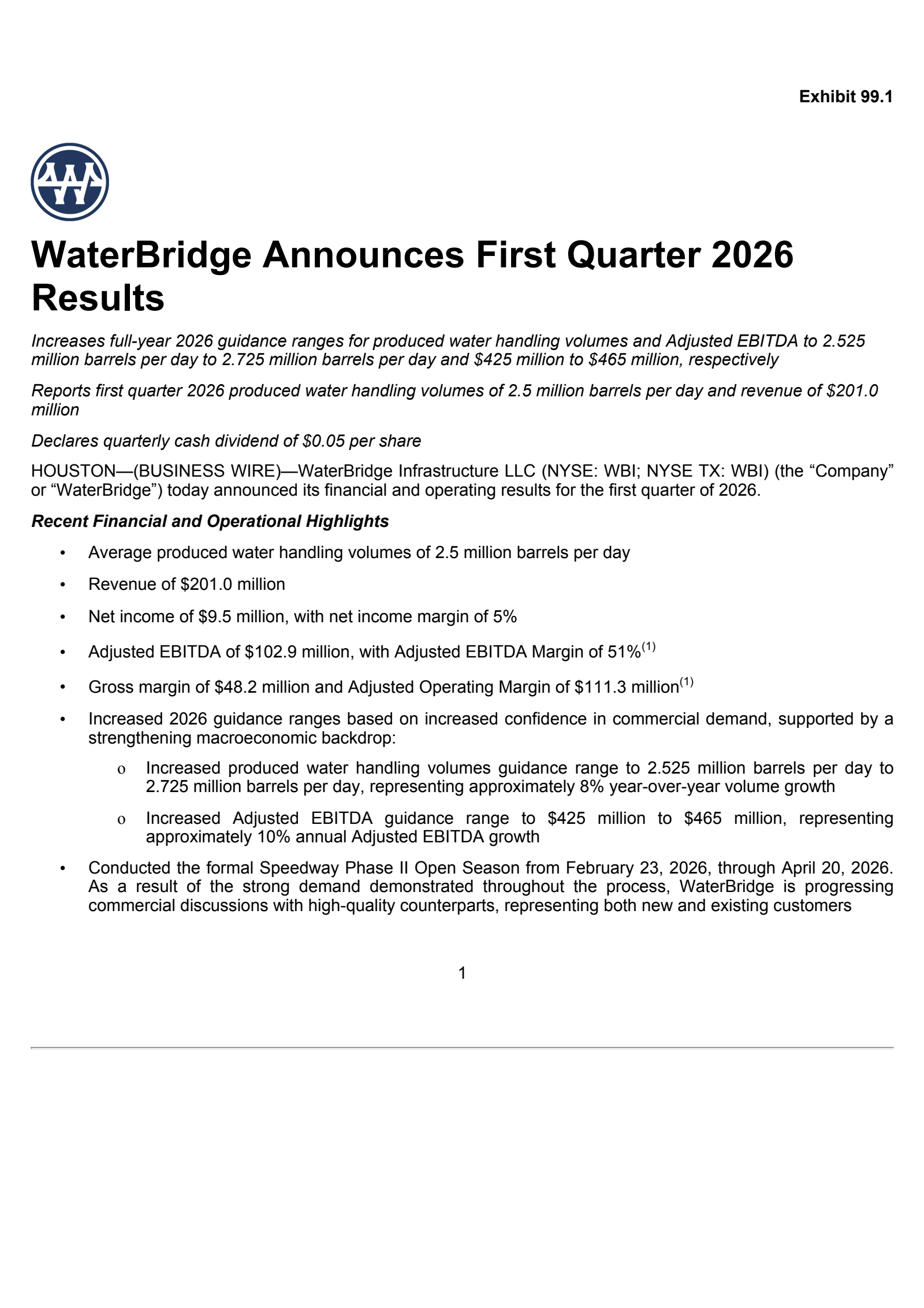 WBI's Q1 2026 Press Release