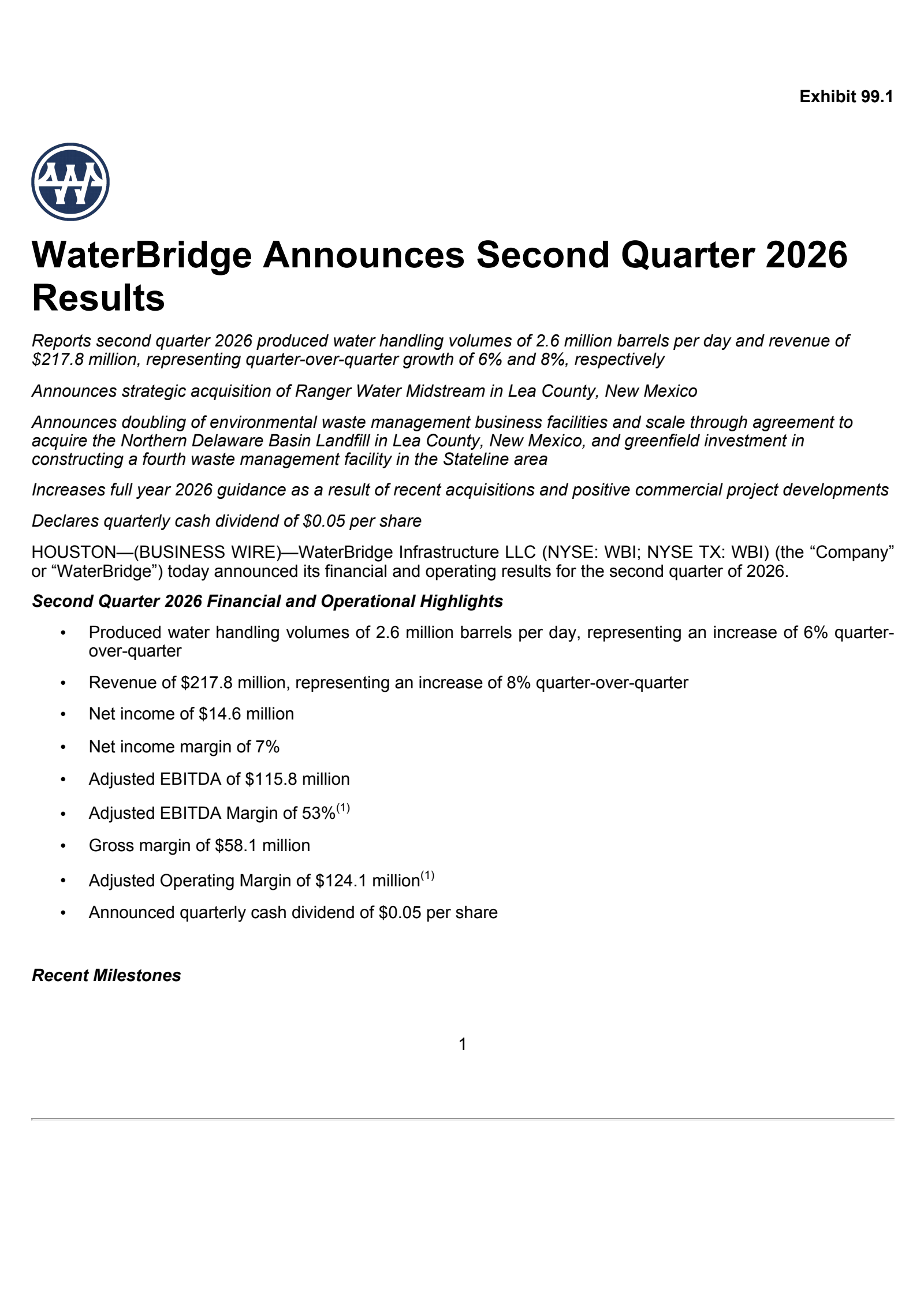 WBI's Q2 2026 Press Release