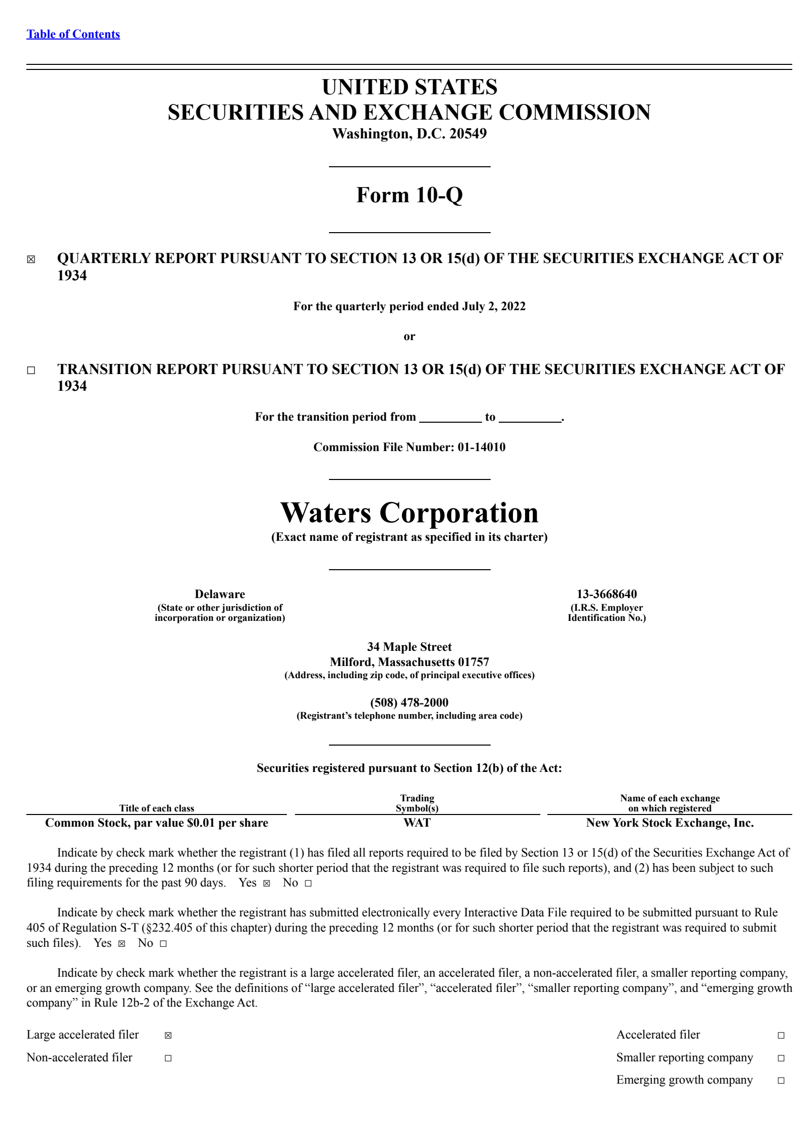 Waters' Q2 2022 Quarterly report