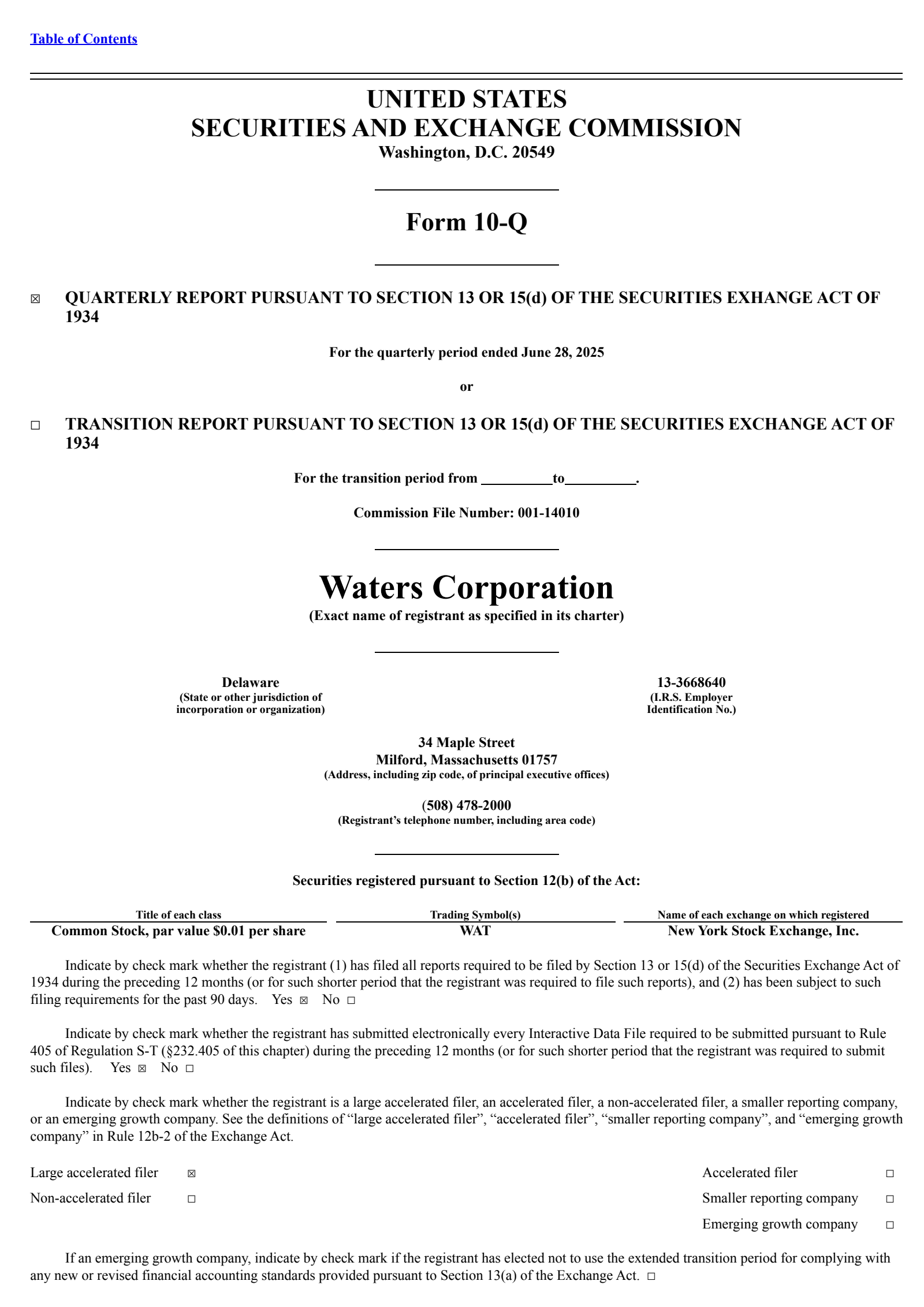 Waters' Q2 2025 Quarterly report