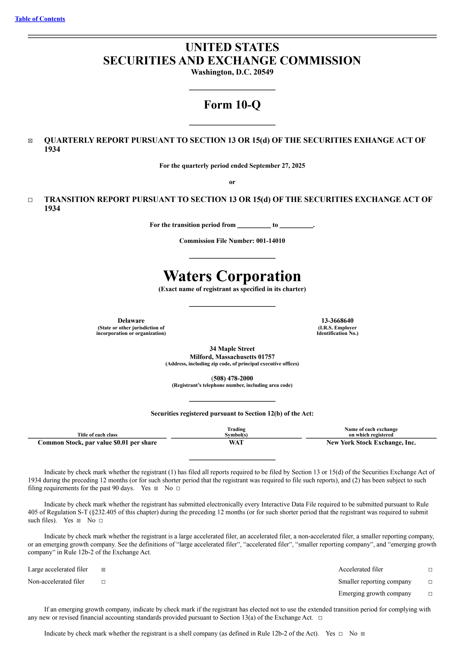 Waters' Q3 2025 Quarterly Report