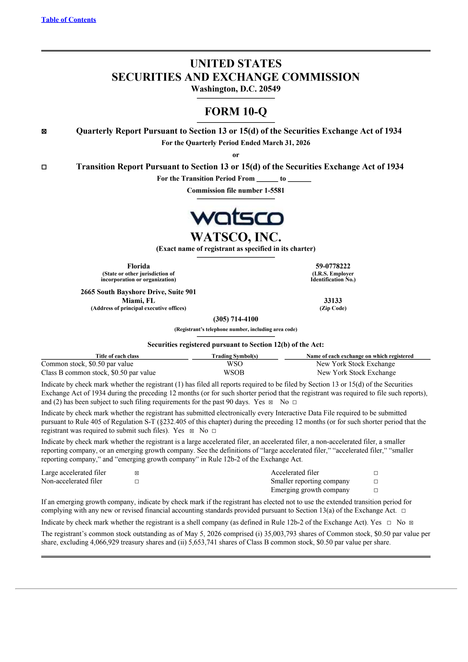 Watsco's Q1 2026 Quarterly report