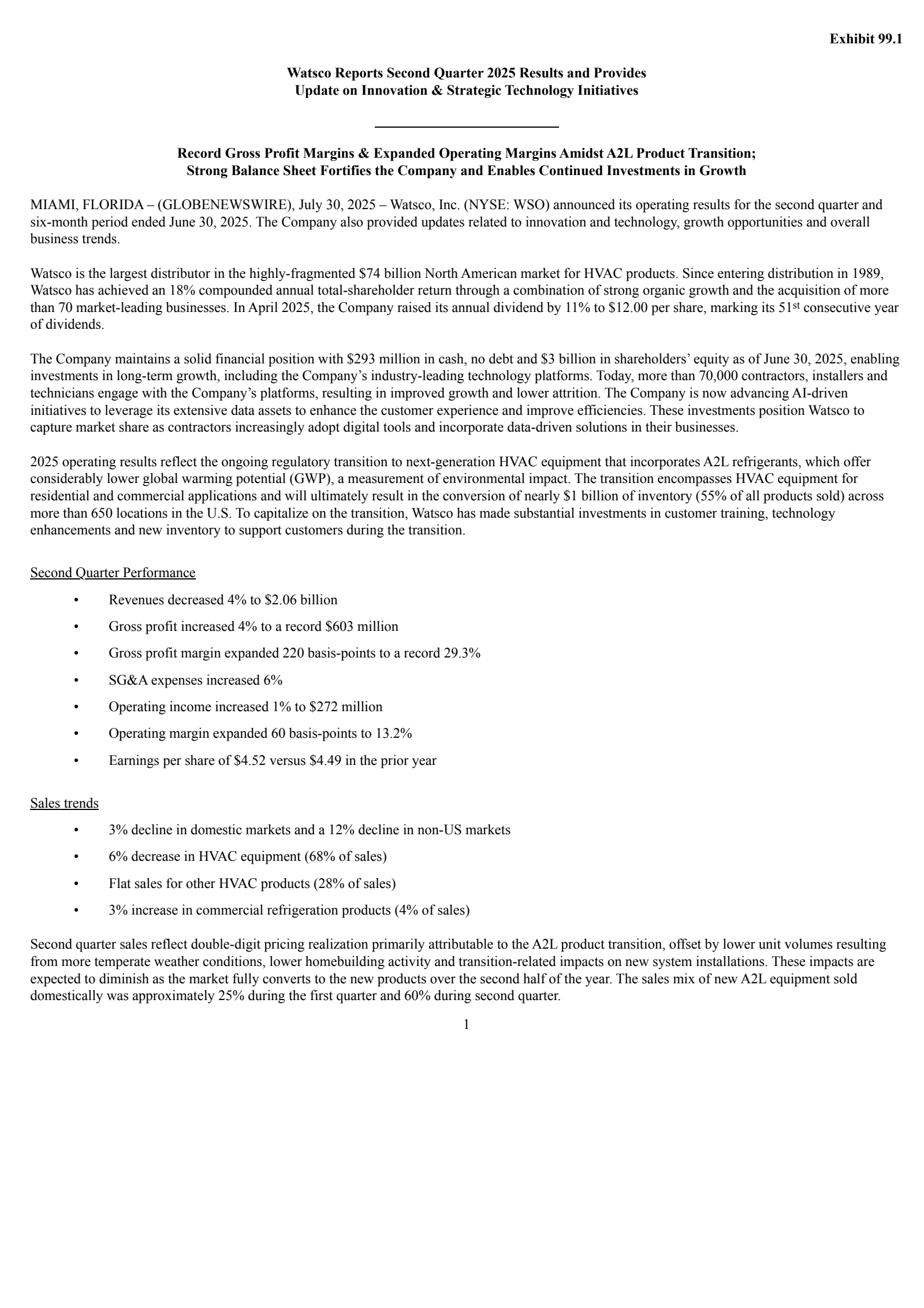 Watsco's Q2 2025 Press Release