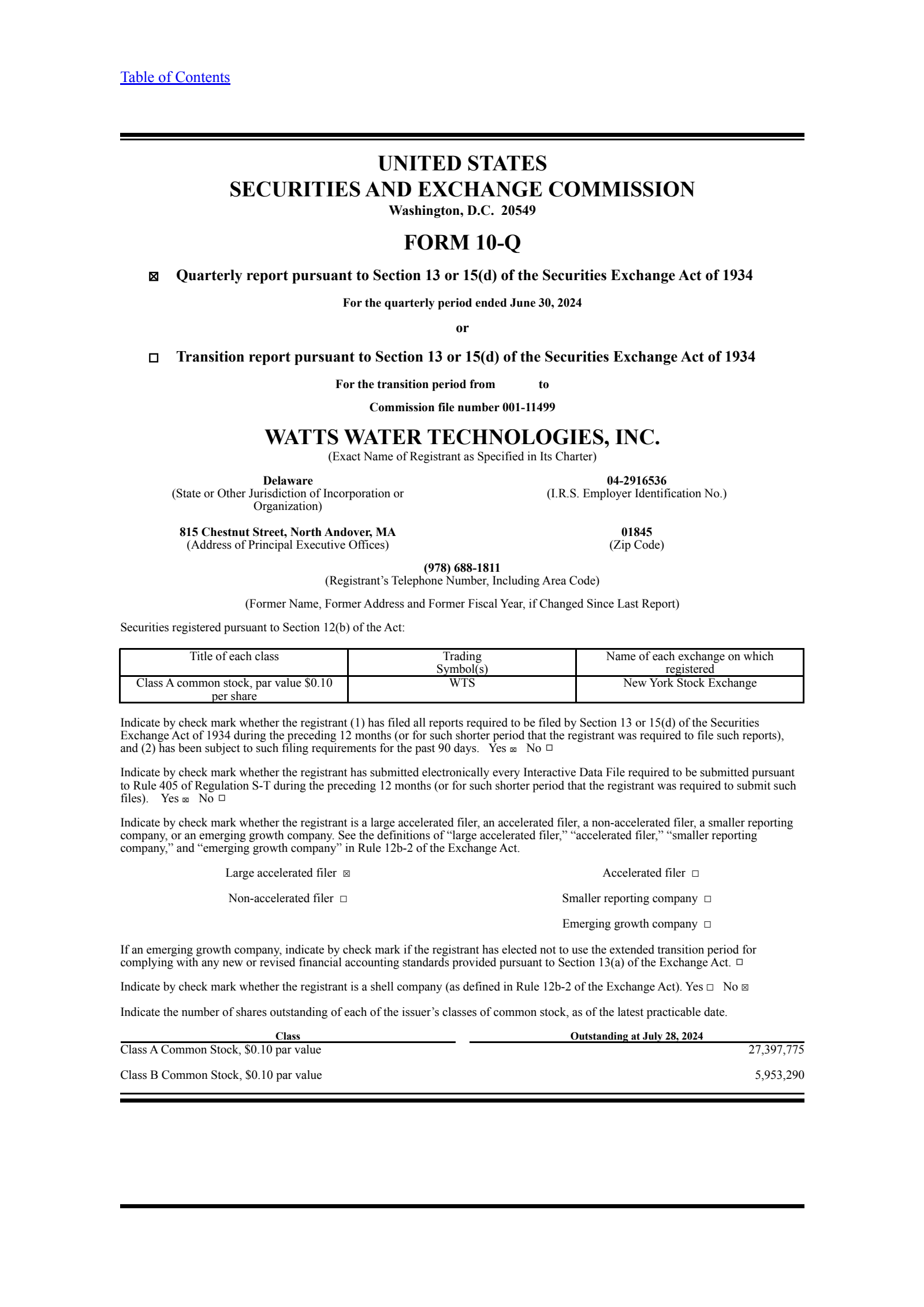 Watts Water Technologies' Q2 2024 Quarterly report