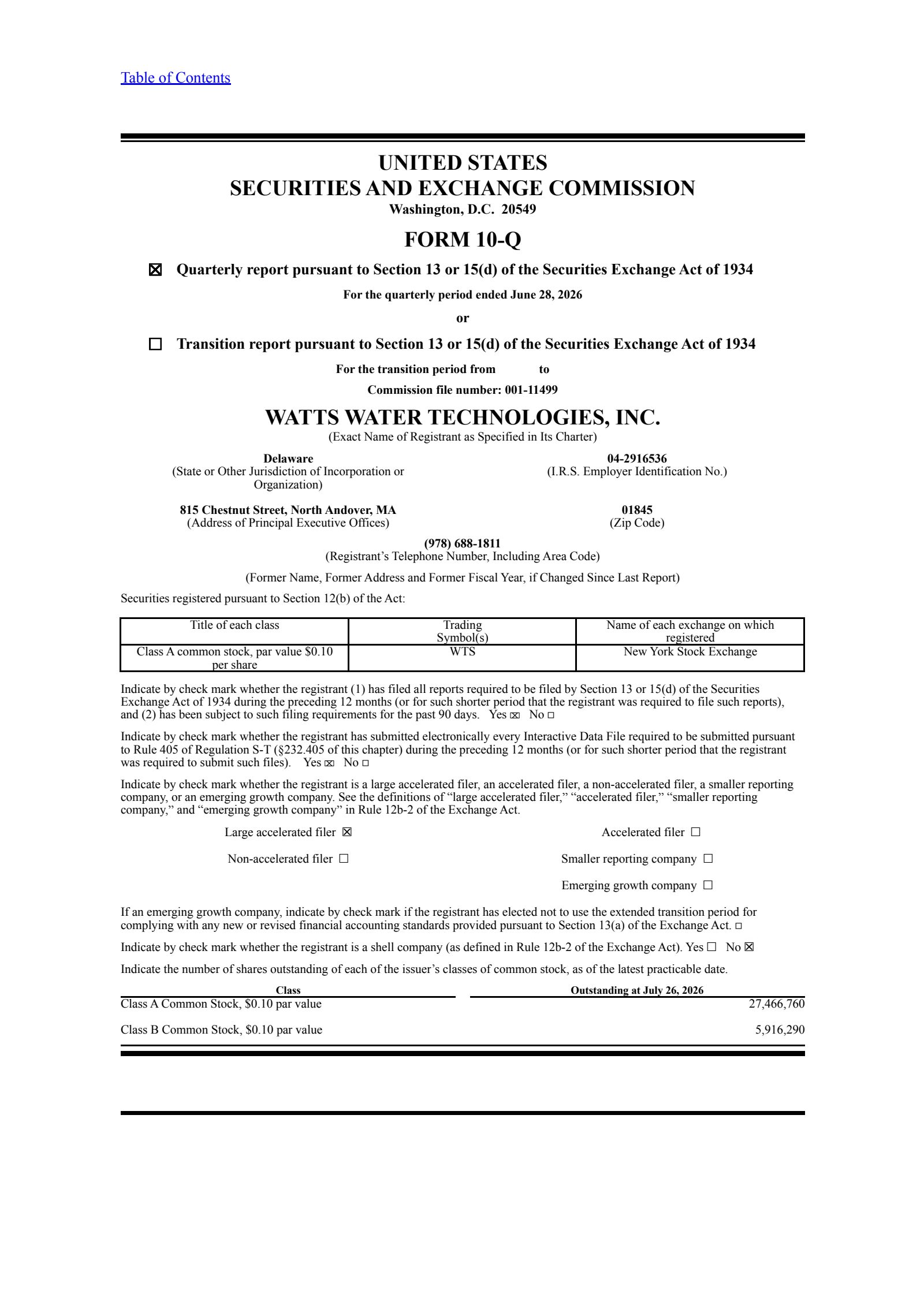 Watts Water Technologies' Q2 2026 Quarterly report