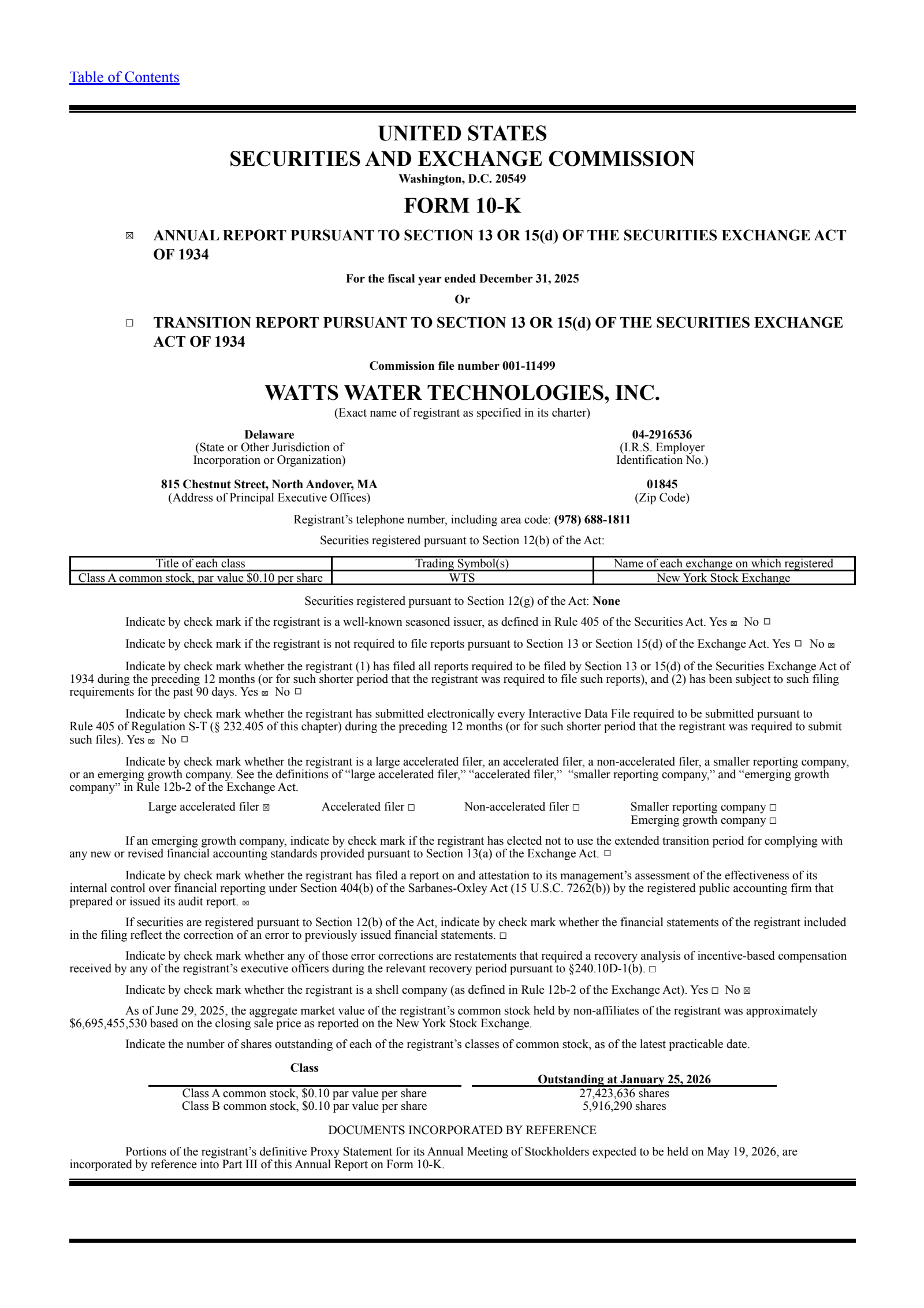 Watts Water Technologies' Q4 2025 Annual report