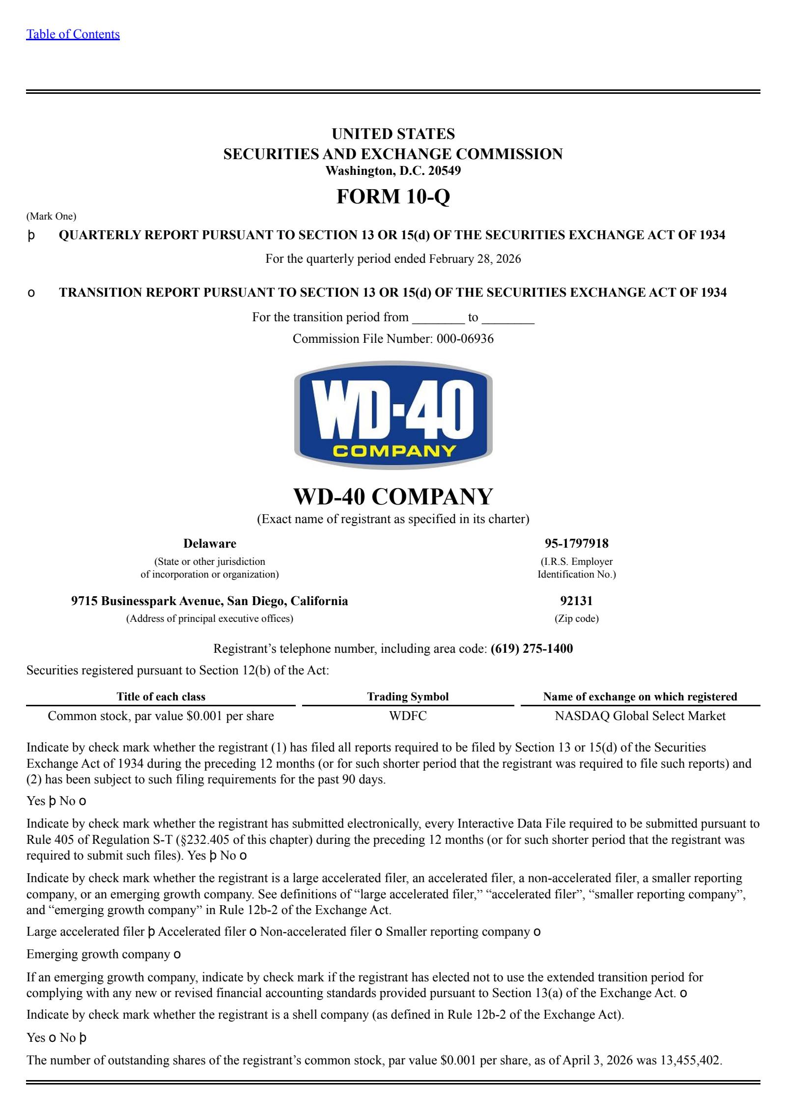WD-40's Q2 2026 Quarterly report