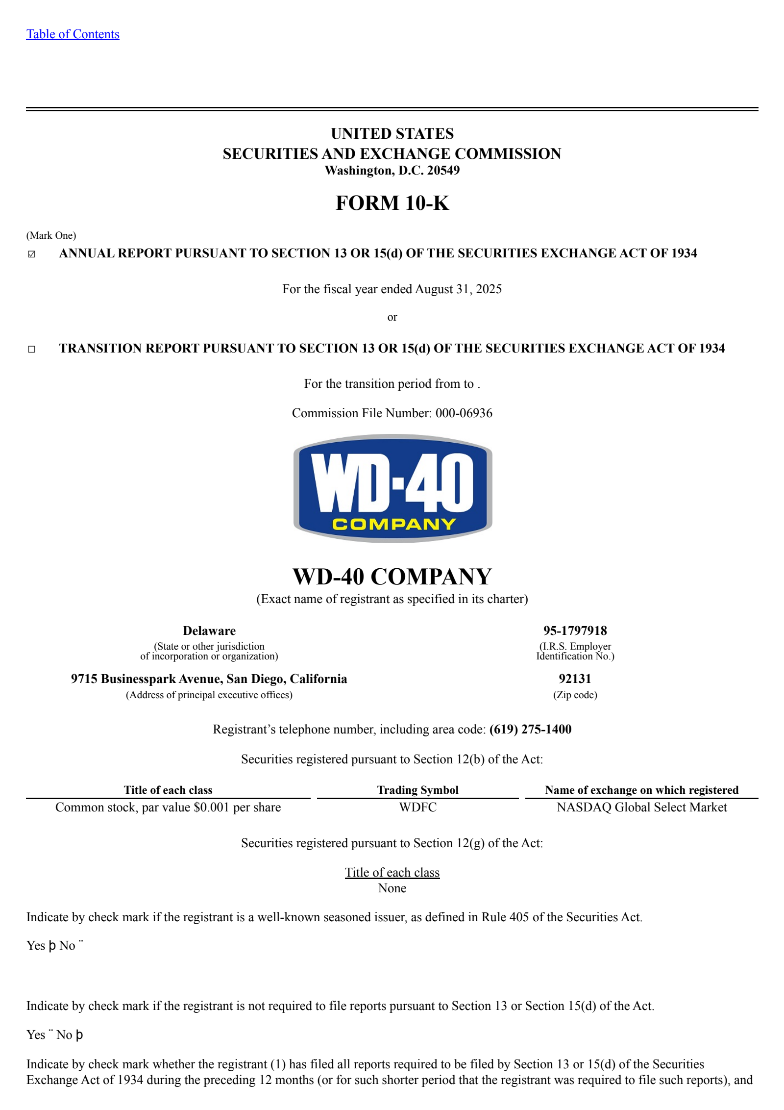 WD-40's Q4 2025 Annual Report