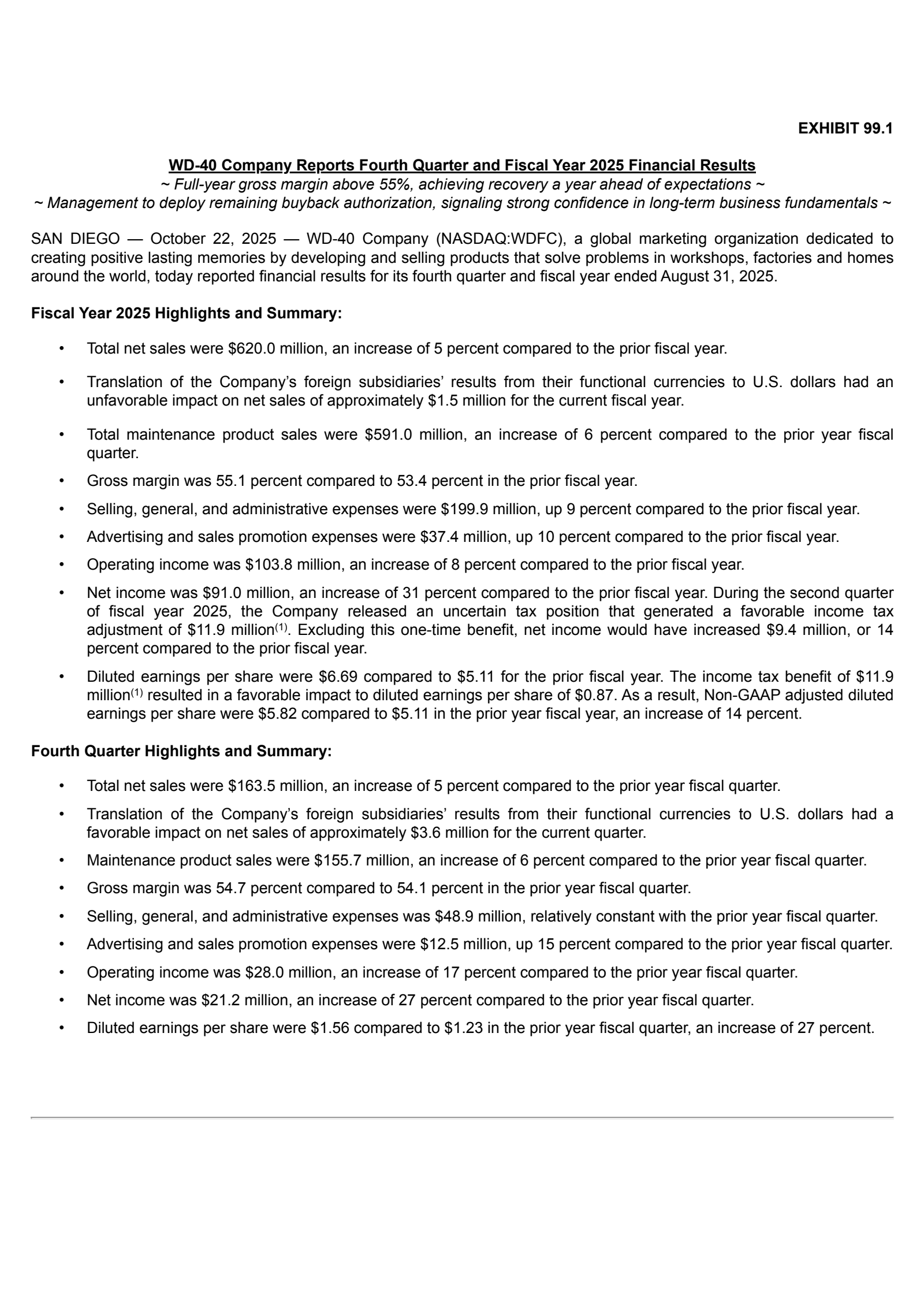 WD-40's Q4 2025 Earnings Release