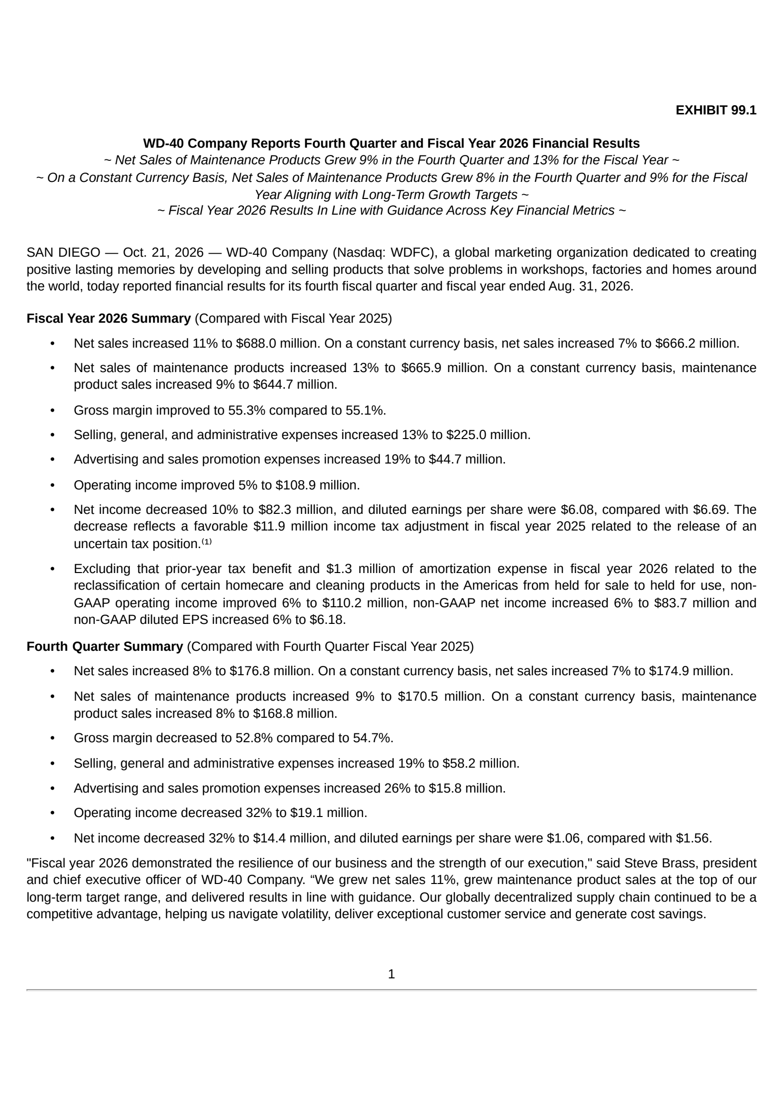 WD-40 (WDFC) Q4 2026 Earnings Results & Call Transcript