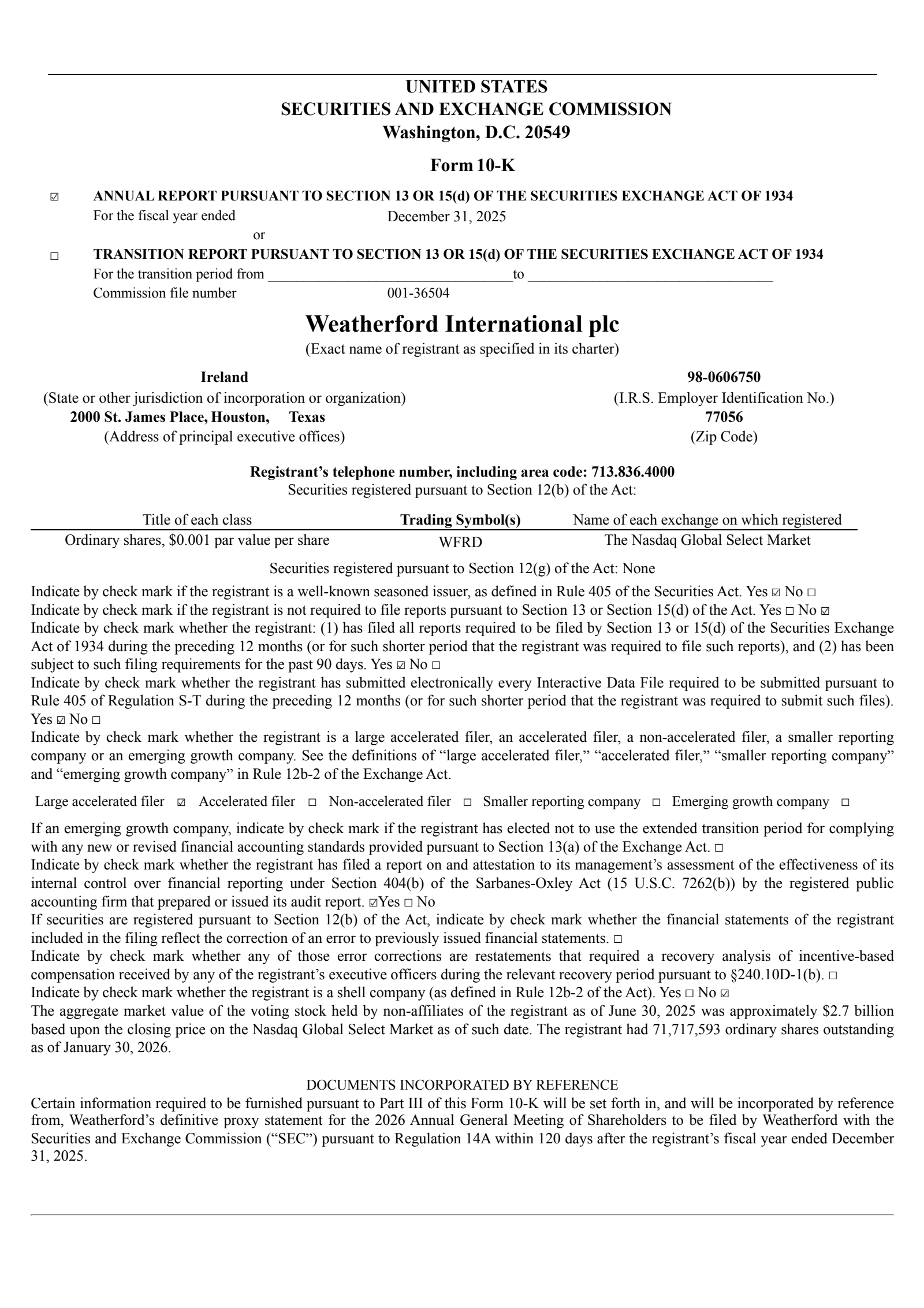 Weatherford International's Q4 2025 Annual report