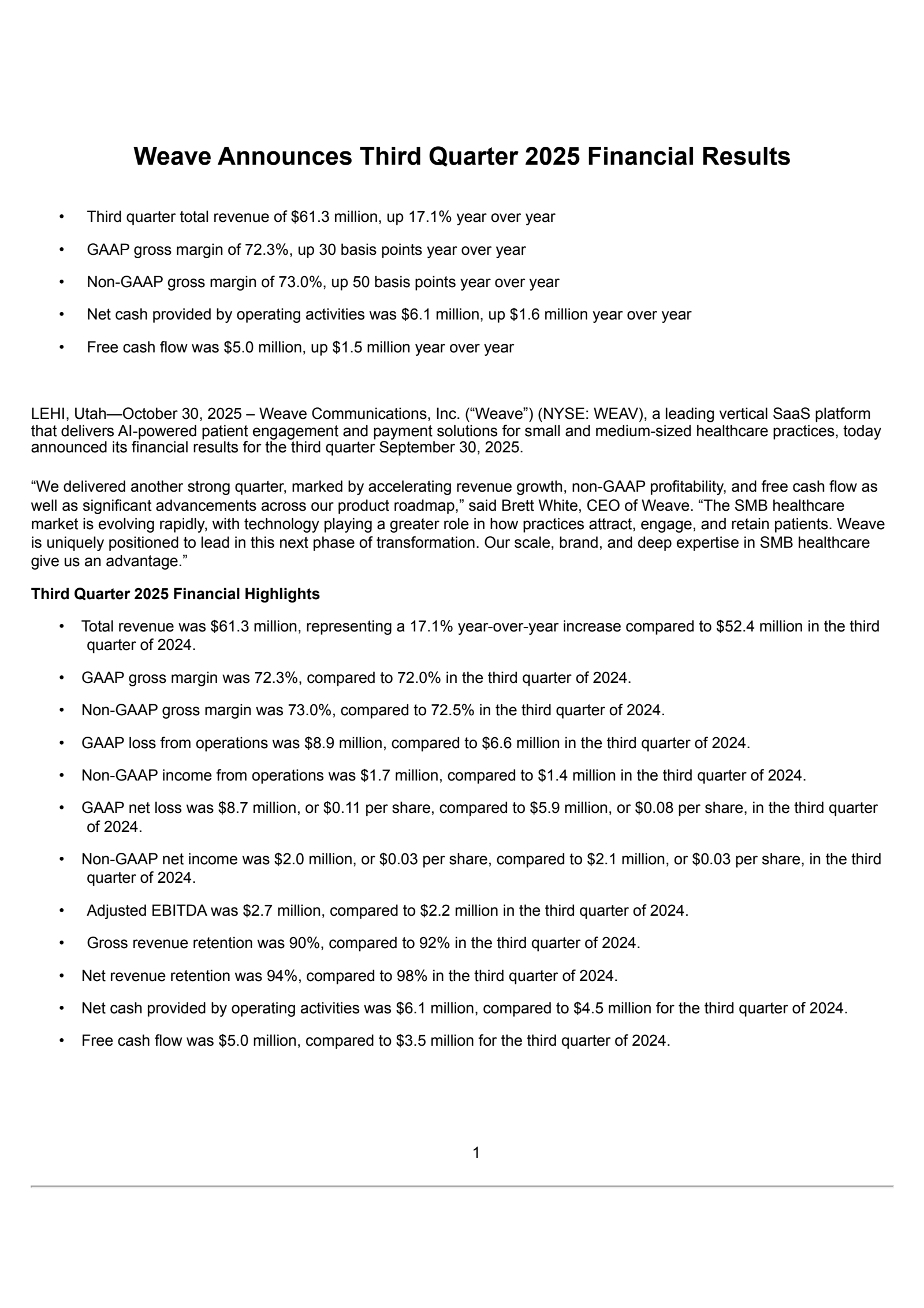 Weave Communications' Q3 2025 Earnings Release