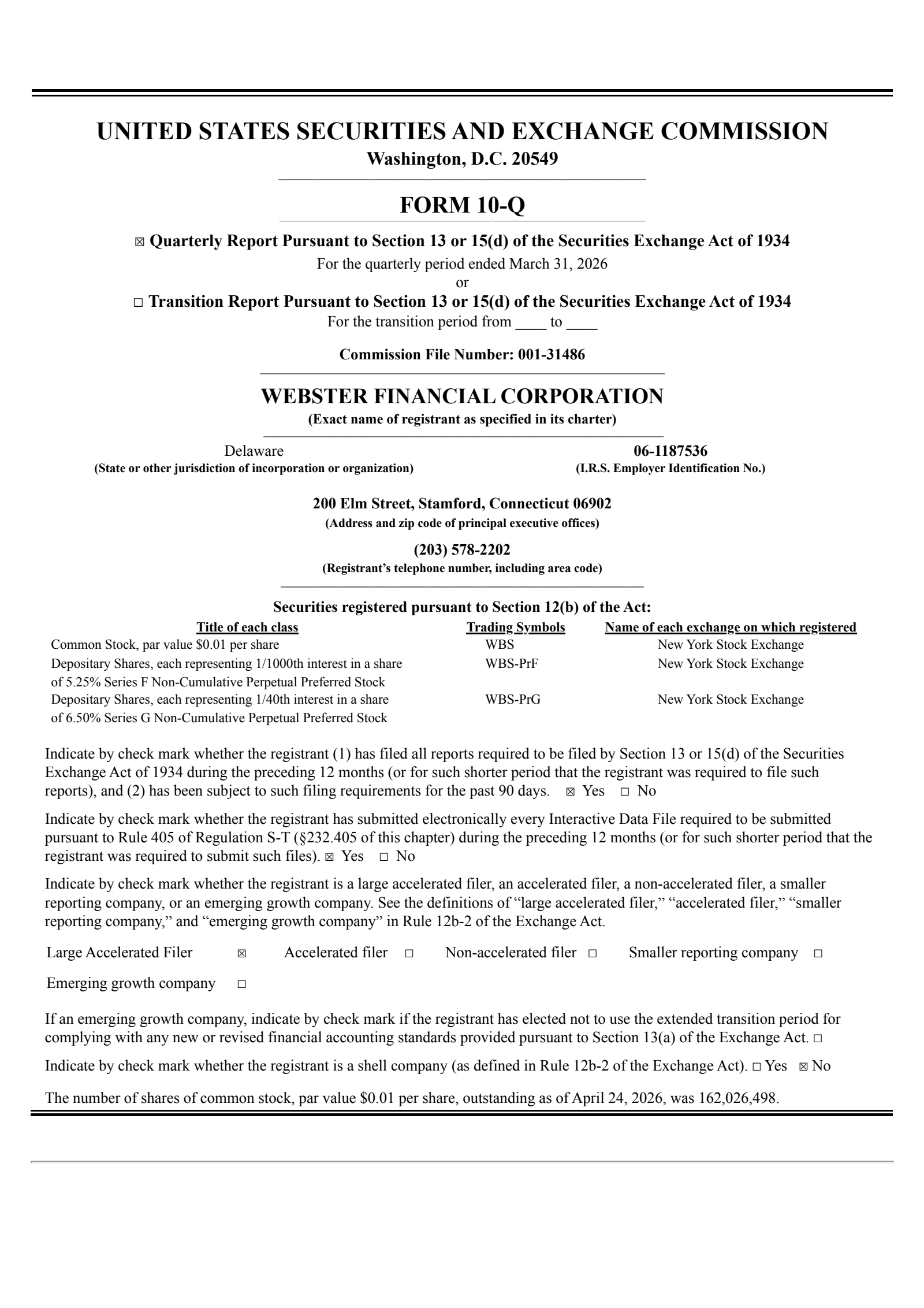 Webster Financial's Q1 2026 Quarterly report