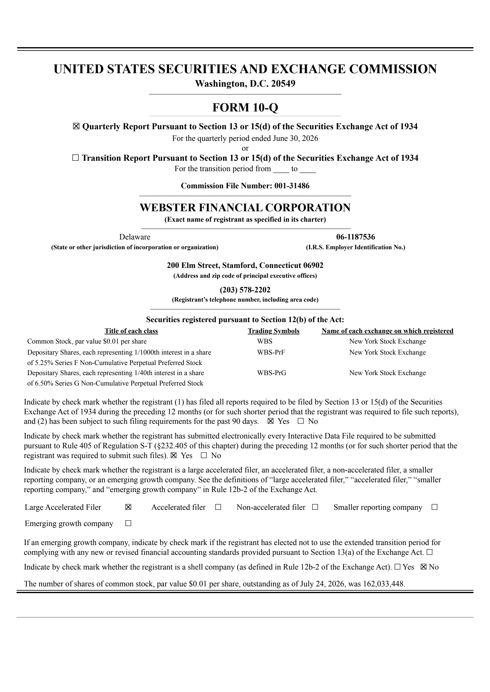 Webster Financial's Q2 2026 Quarterly report