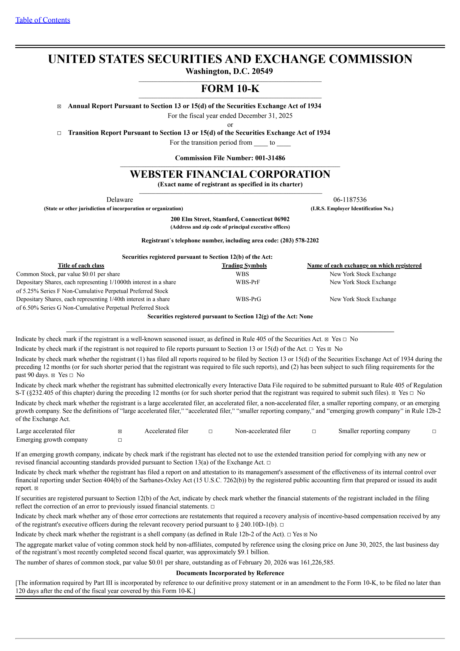 Webster Financial's Q4 2025 Annual report