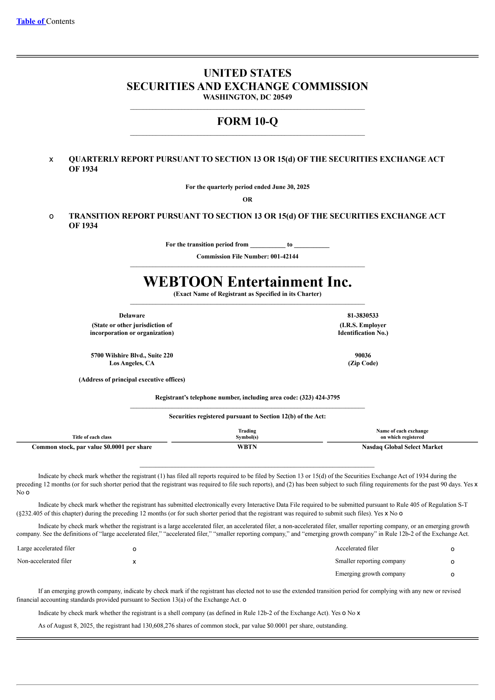 WEBTOON Entertainment's Q2 2025 Quarterly report