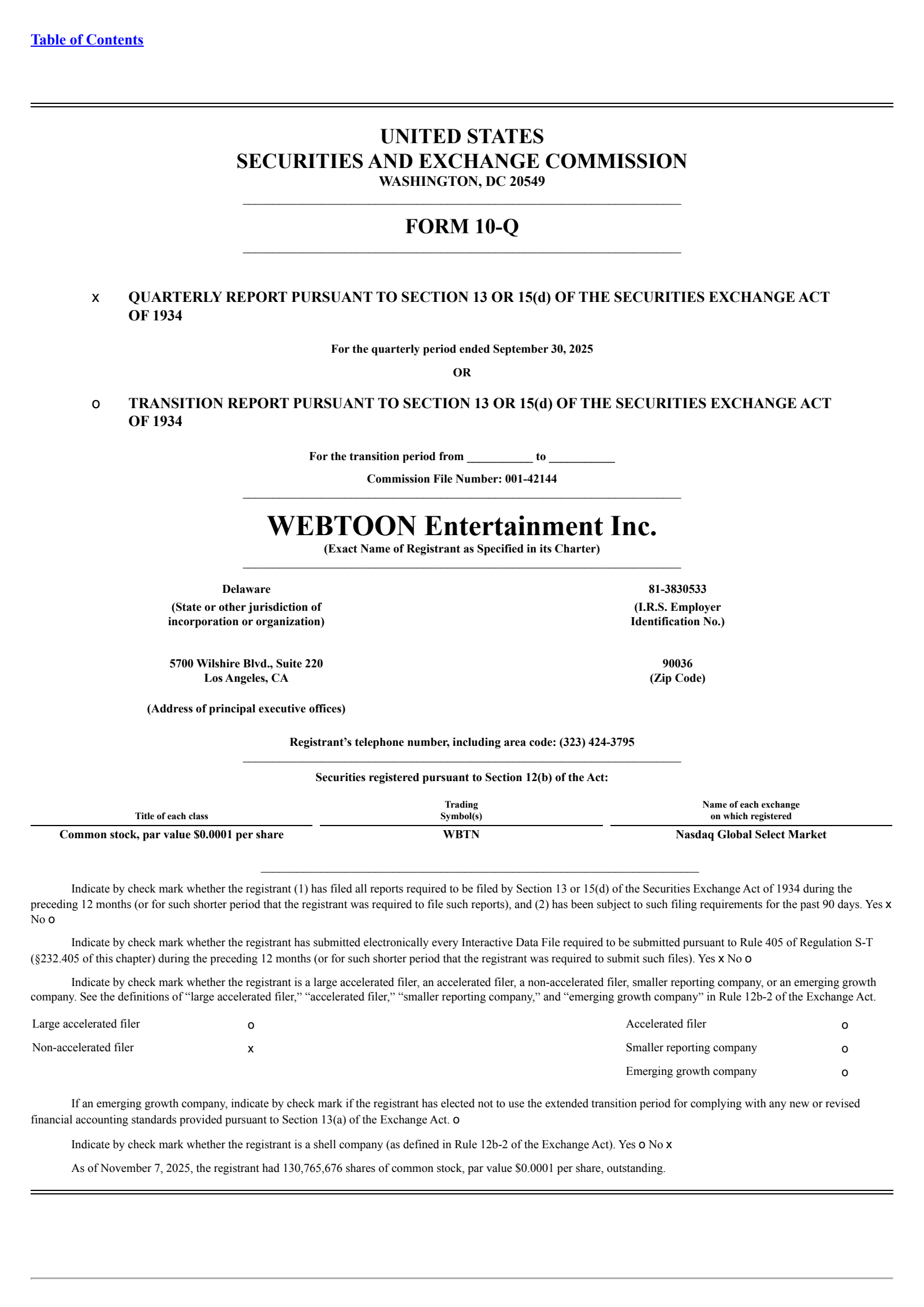 WEBTOON Entertainment's Q3 2025 Quarterly Report
