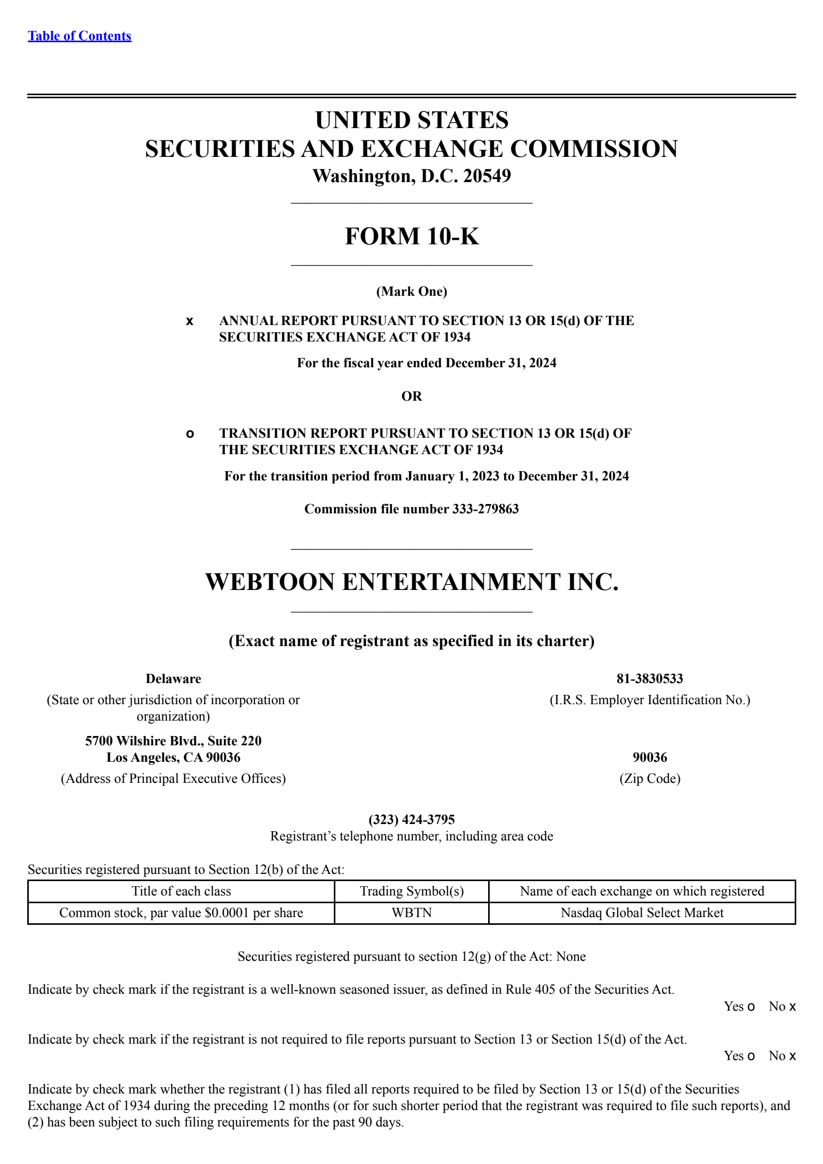 WEBTOON Entertainment's Q4 2024 Annual report