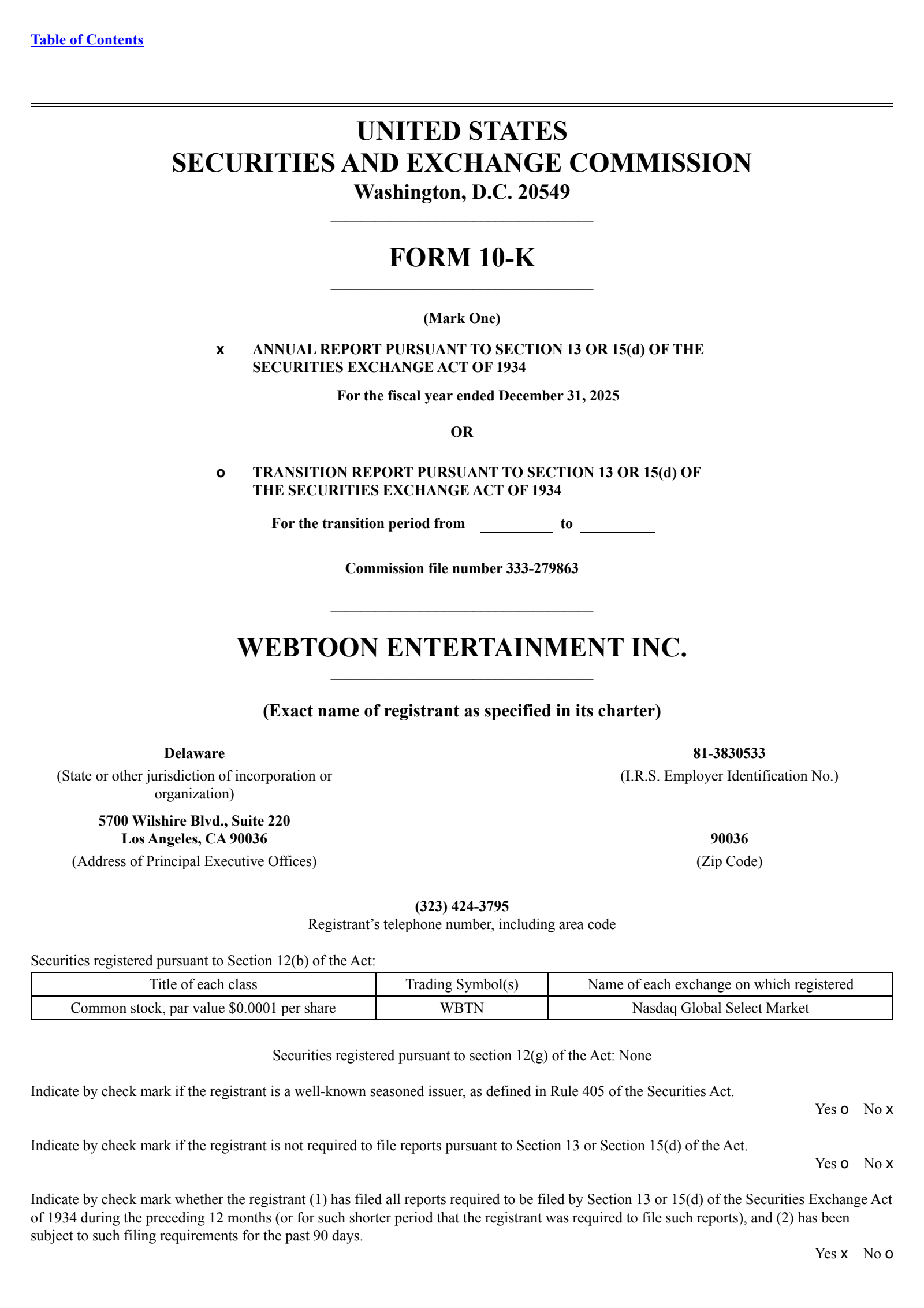 WEBTOON Entertainment's Q4 2025 Annual report
