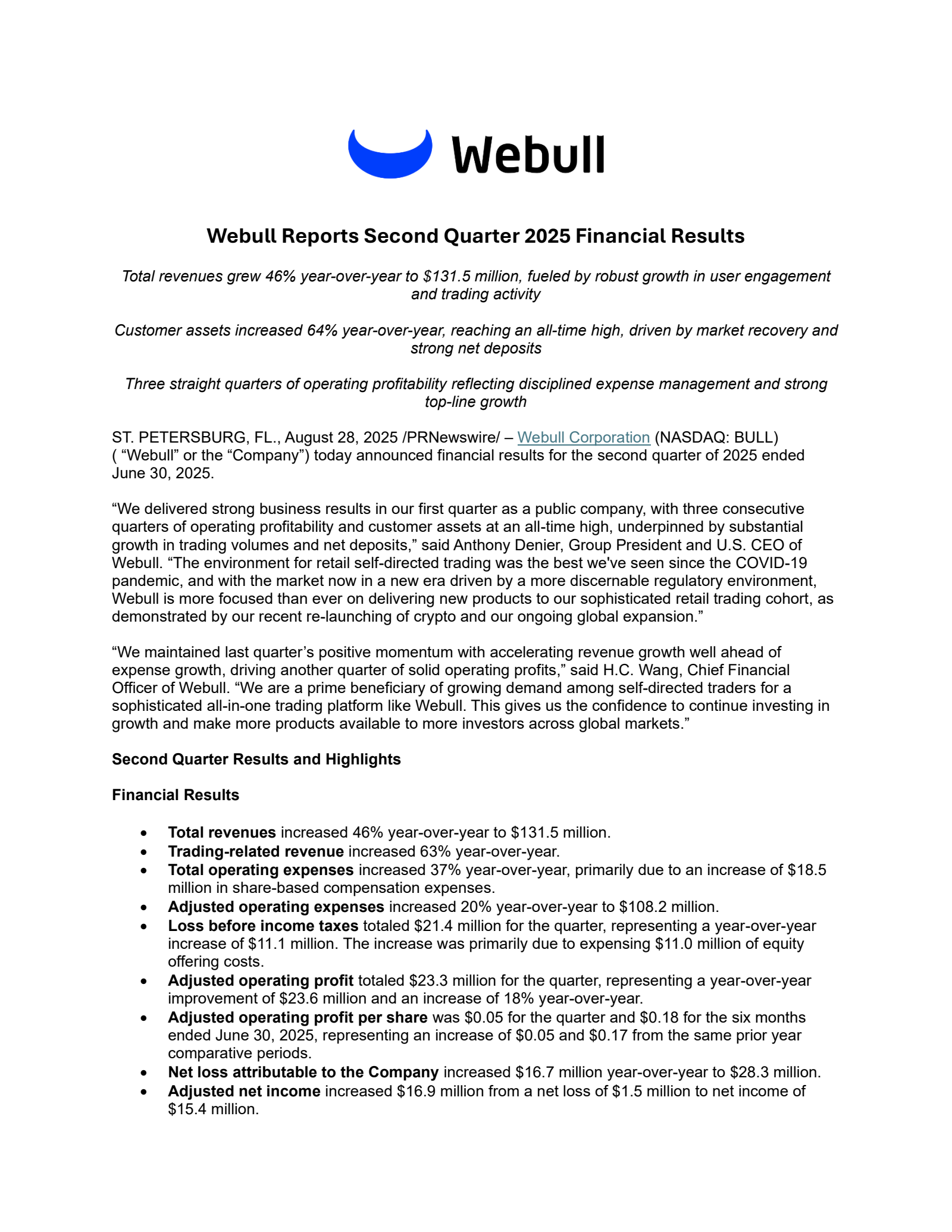 Webull's Q2 2025 Press Release