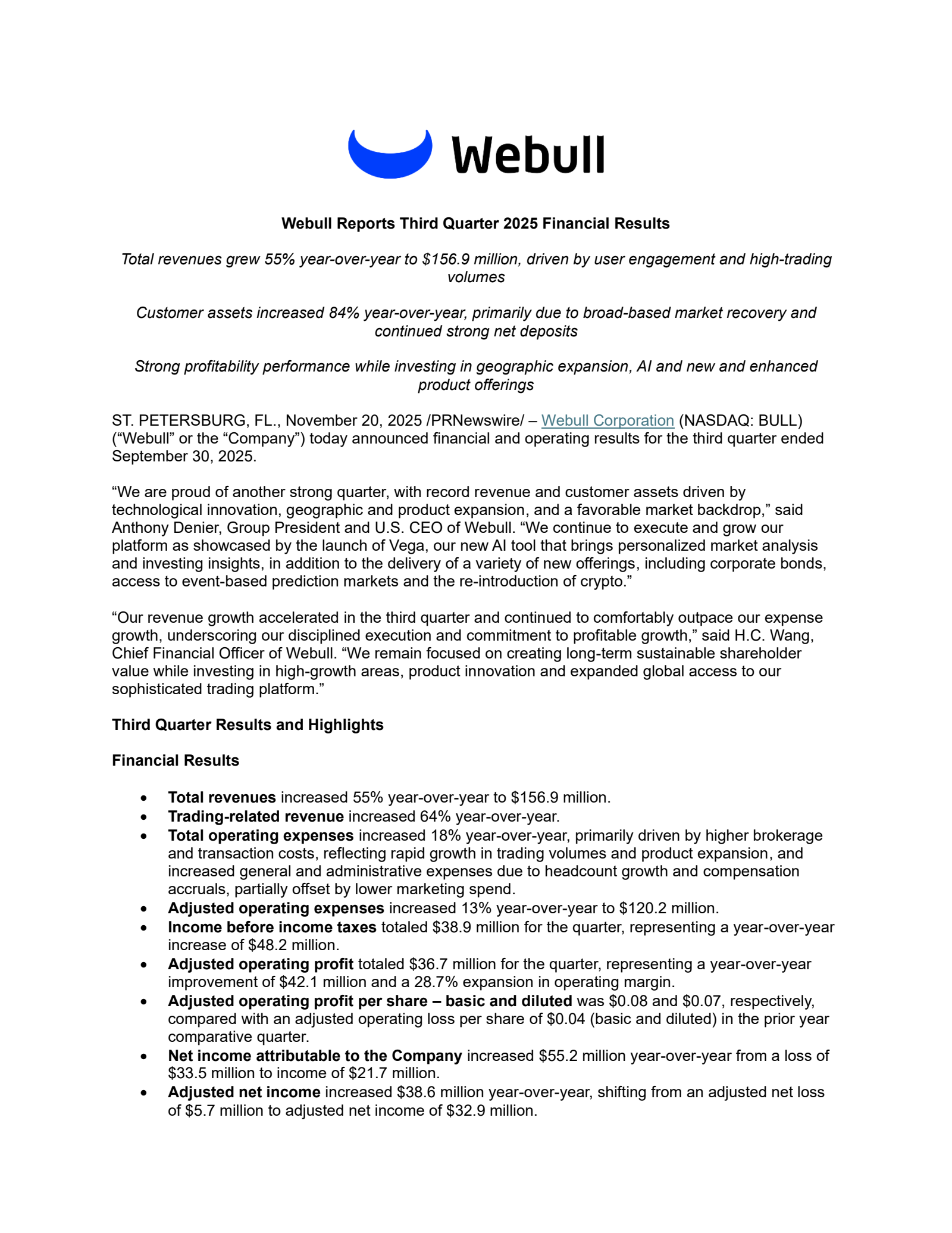 Webull's Q3 2025 Earnings Release