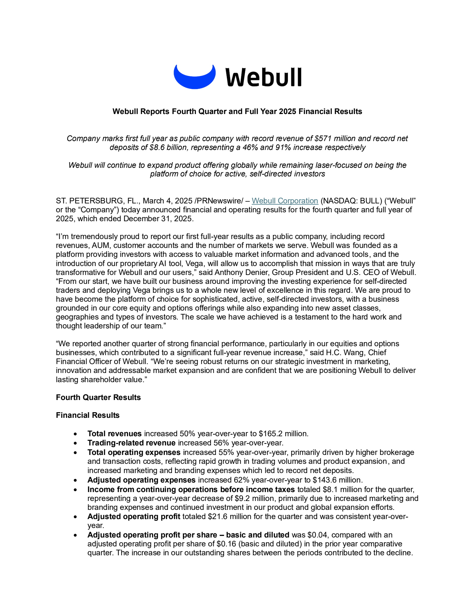 Webull's Q4 2025 Press Release
