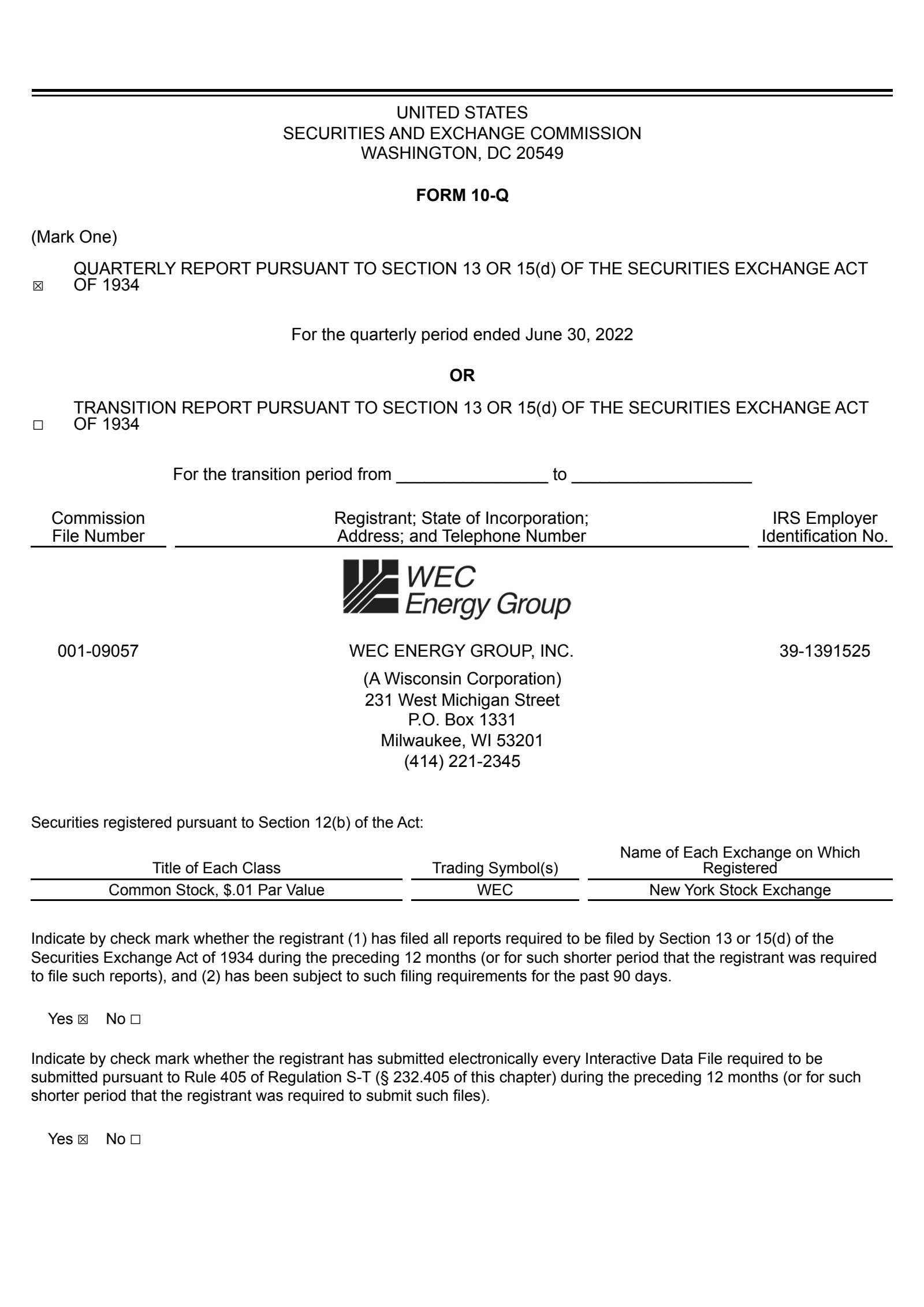 WEC Energy Group's Q2 2022 Quarterly report