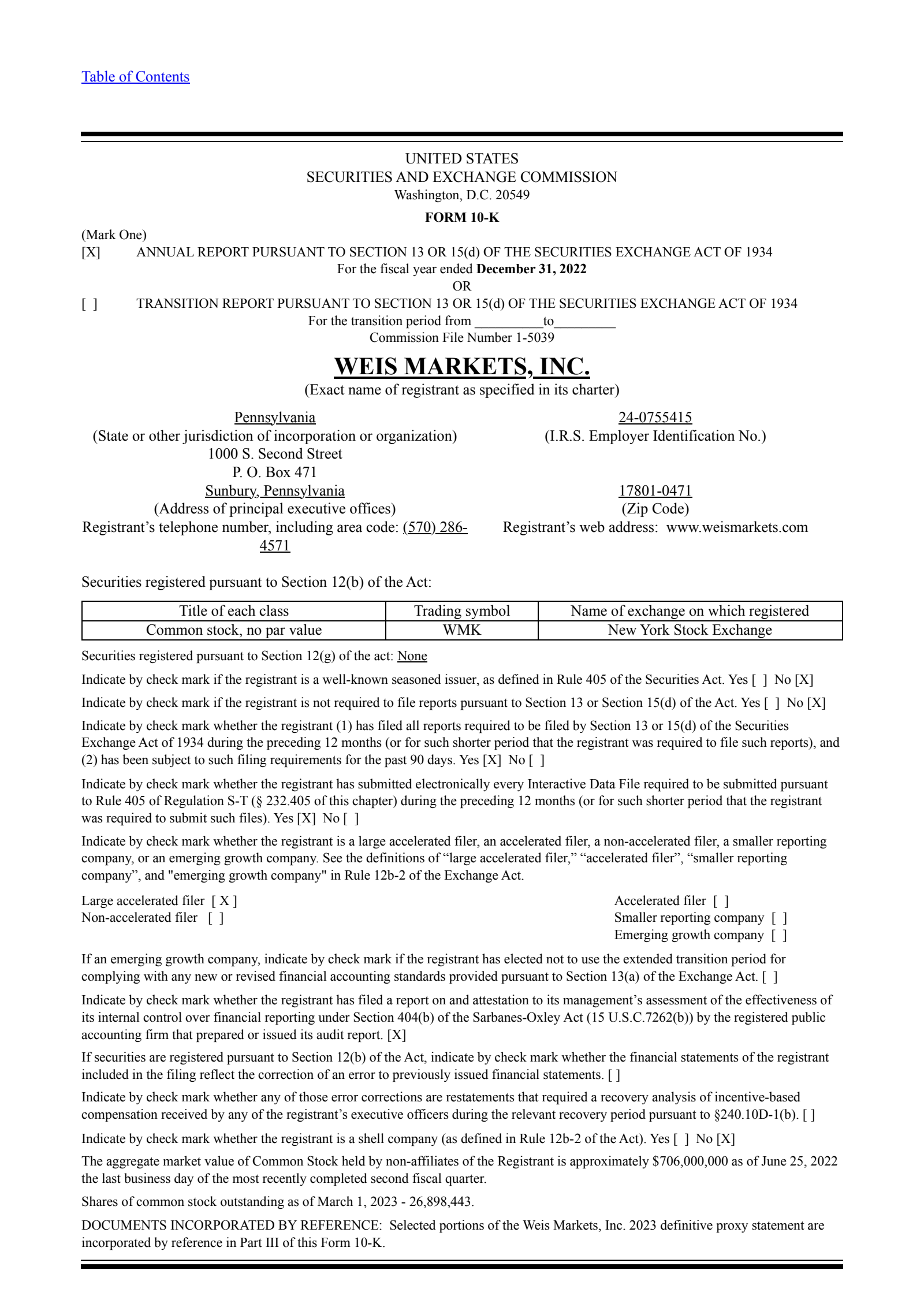 Weis Markets' Q4 2022 Annual report
