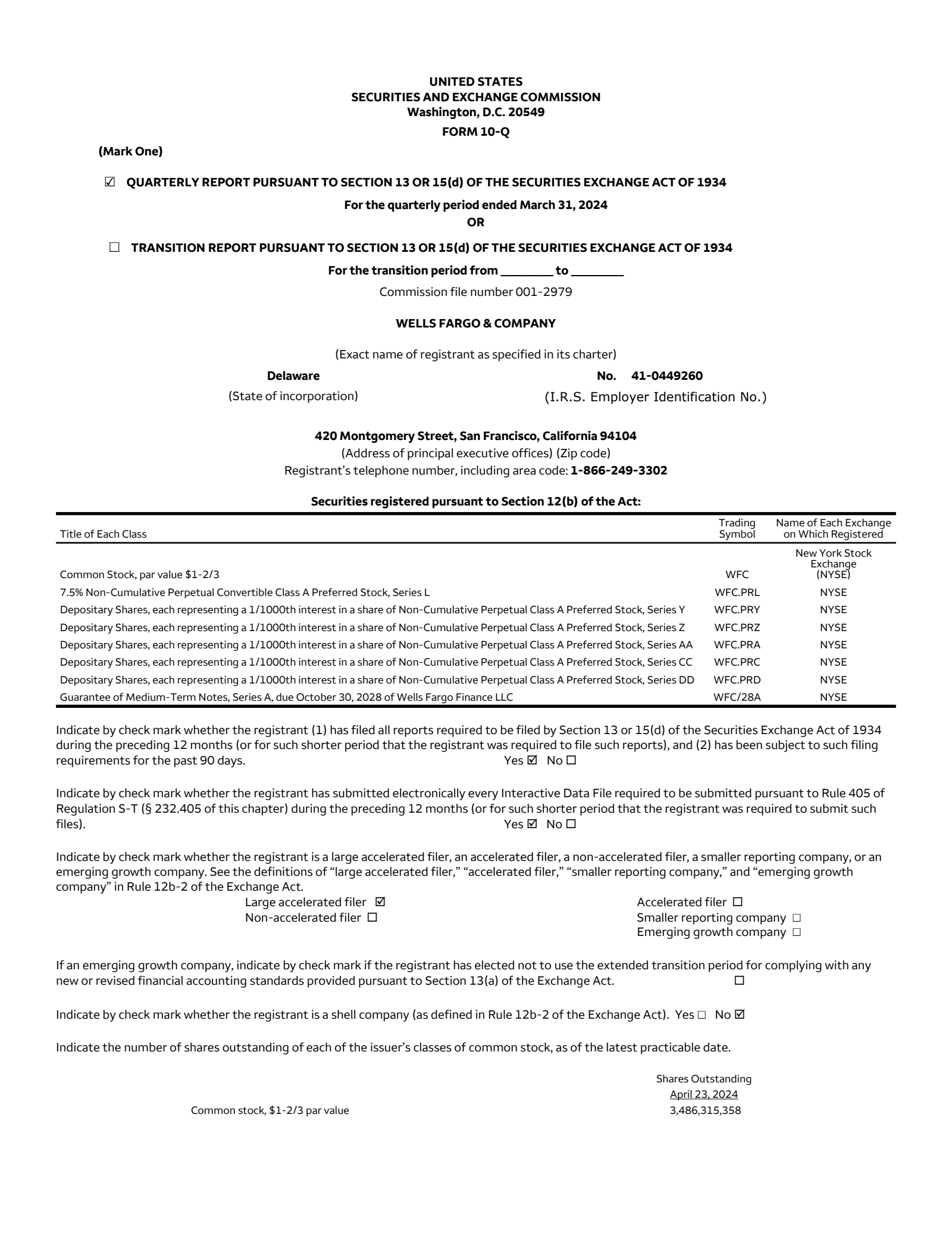 Wells Fargo & Company's Q1 2024 Quarterly report