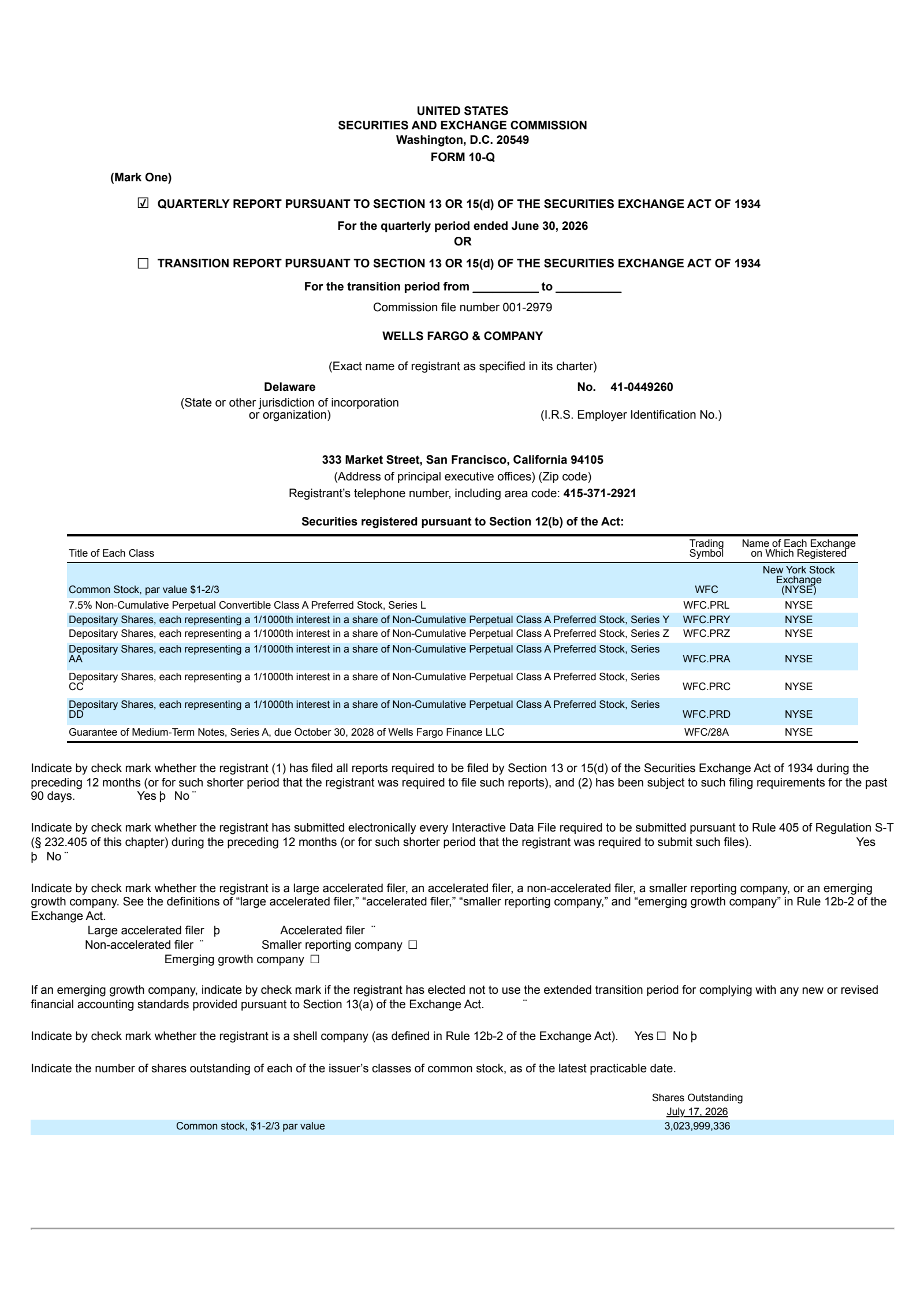 Wells Fargo & Company's Q2 2026 Quarterly report