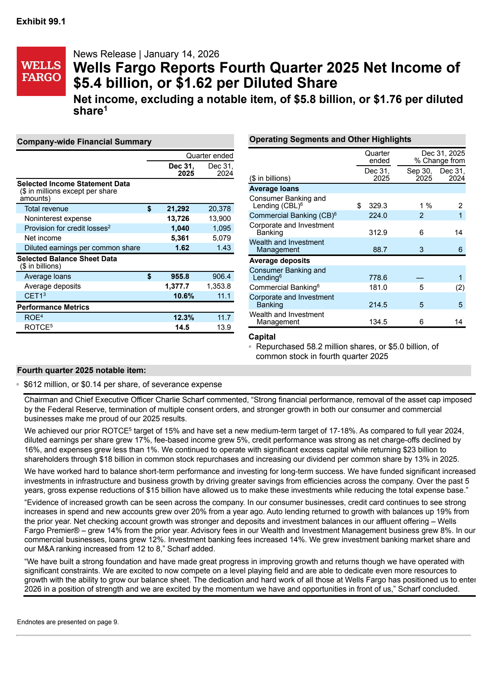 Wells Fargo & Company's Q4 2025 Press Release