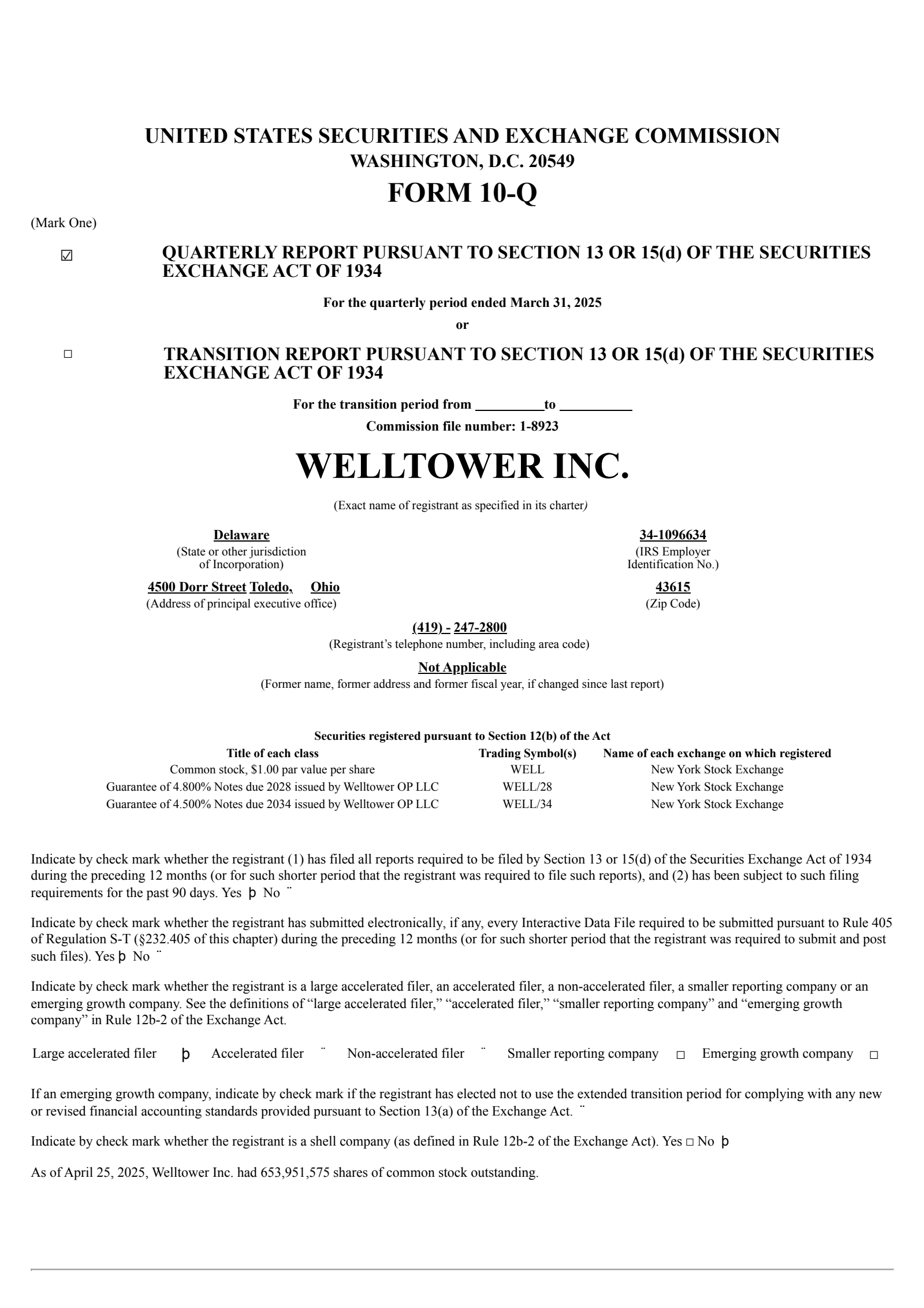 Welltower's Q1 2025 Quarterly report