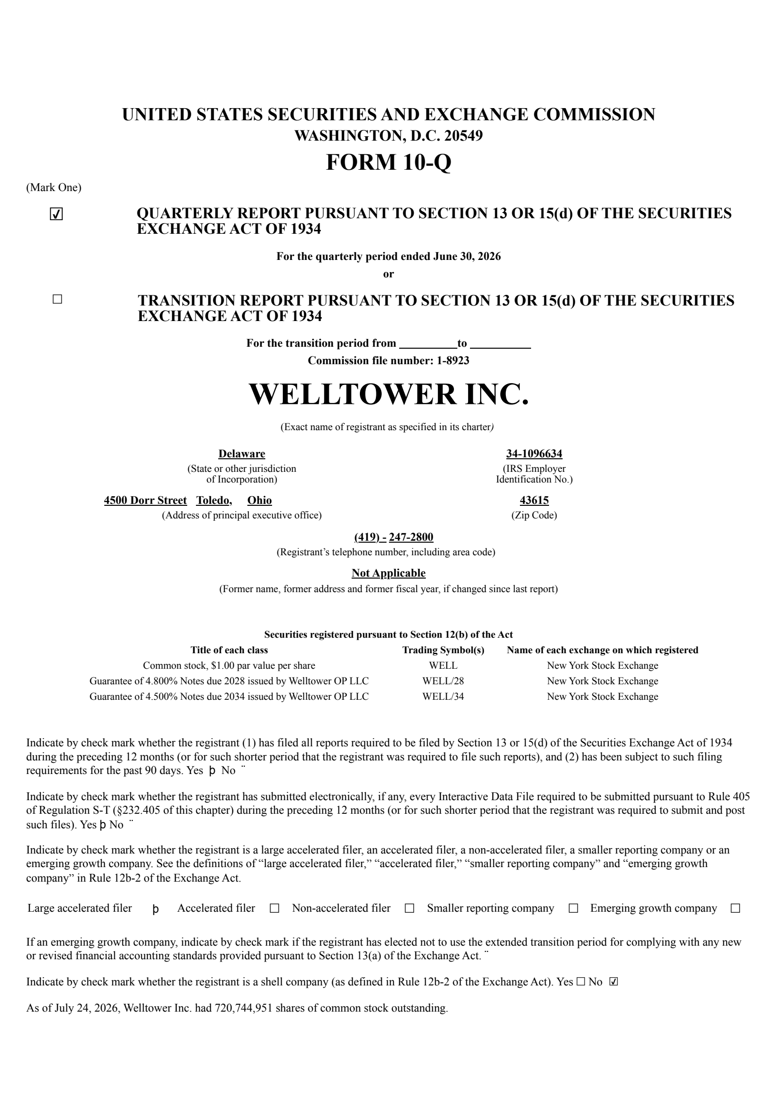 Welltower's Q2 2026 Quarterly report